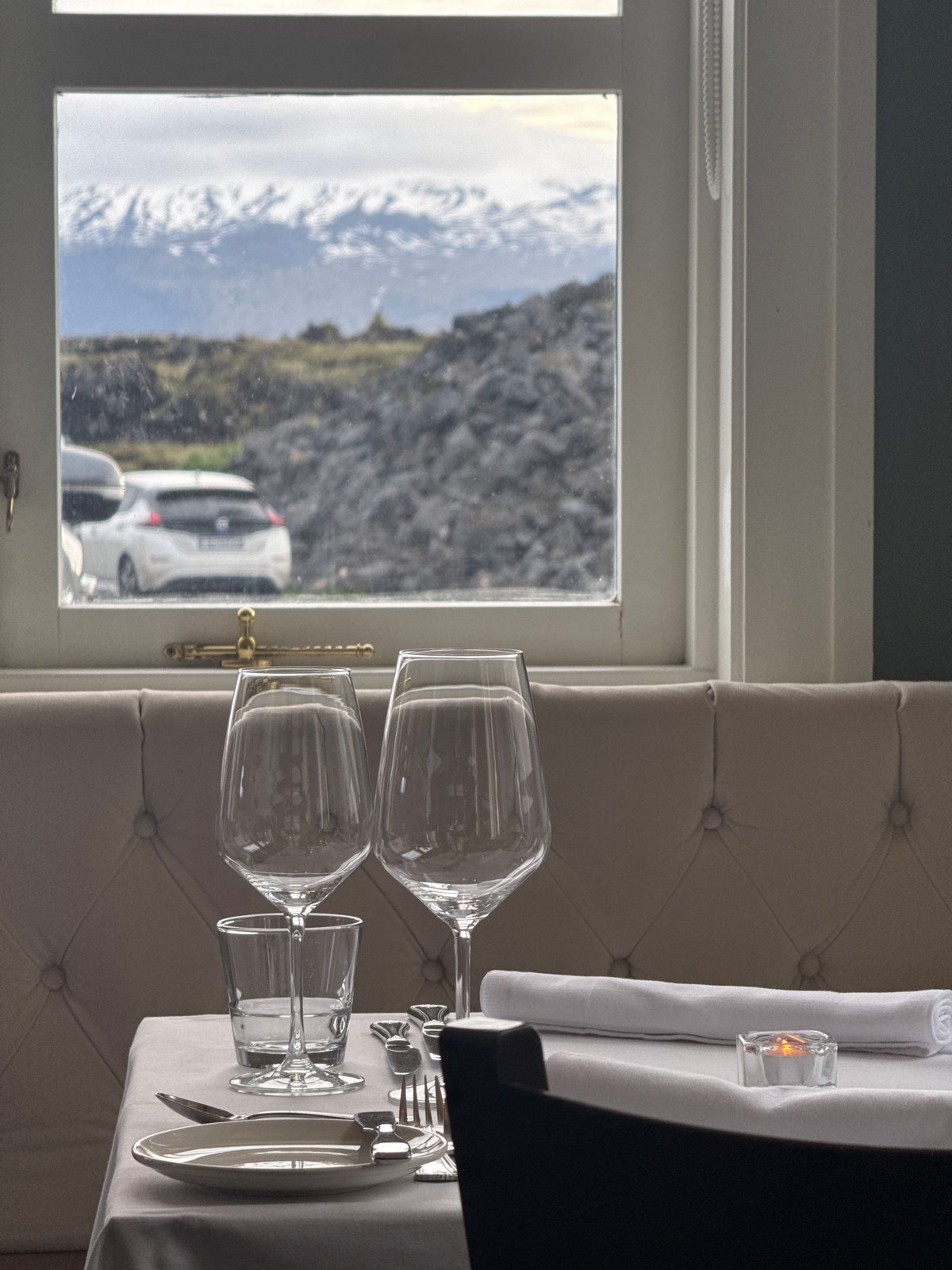 Elegant dining room captures Iceland's dramatic landscape views
