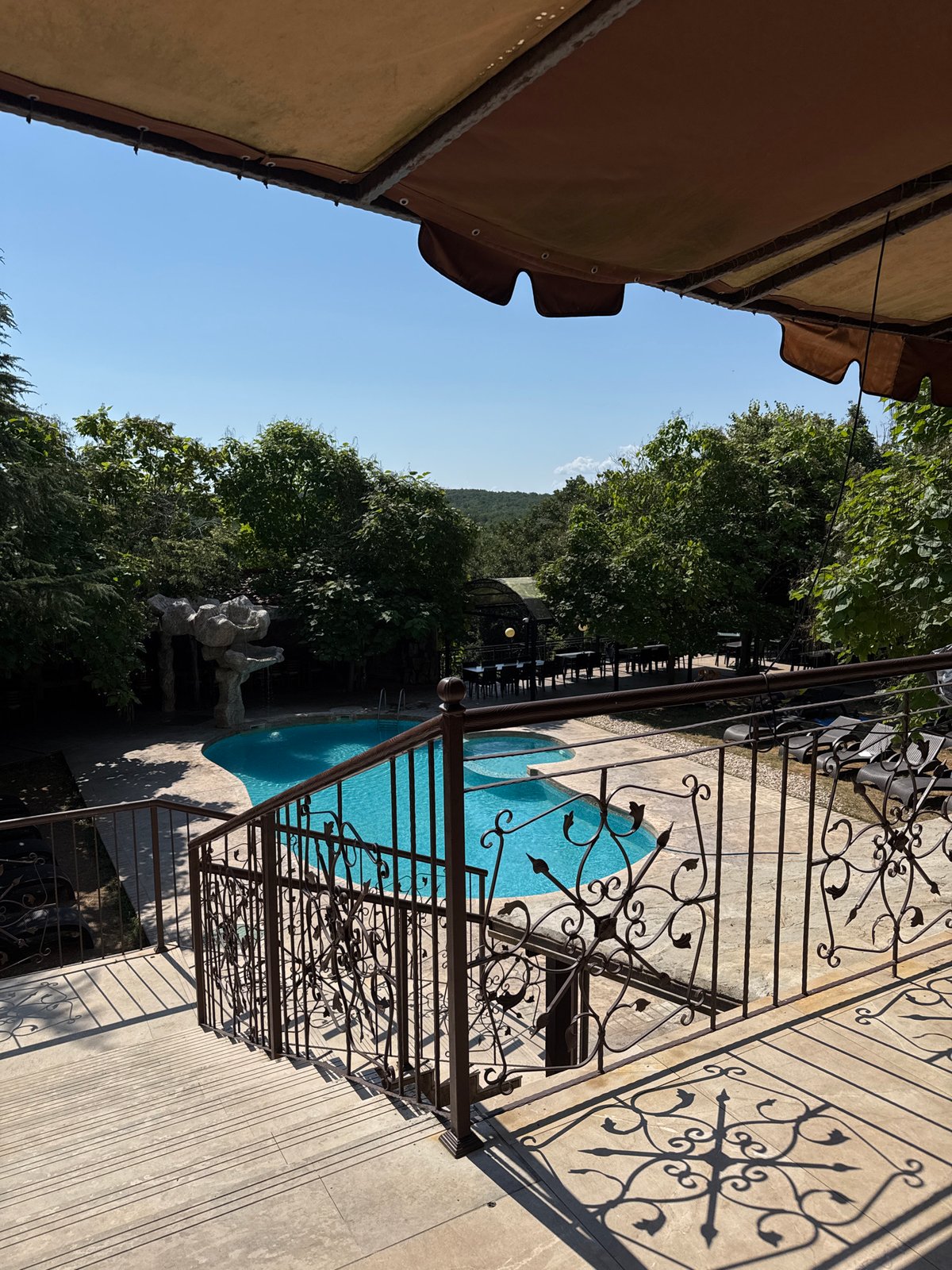 Sun-drenched resort staircase in Sredets, Bulgaria