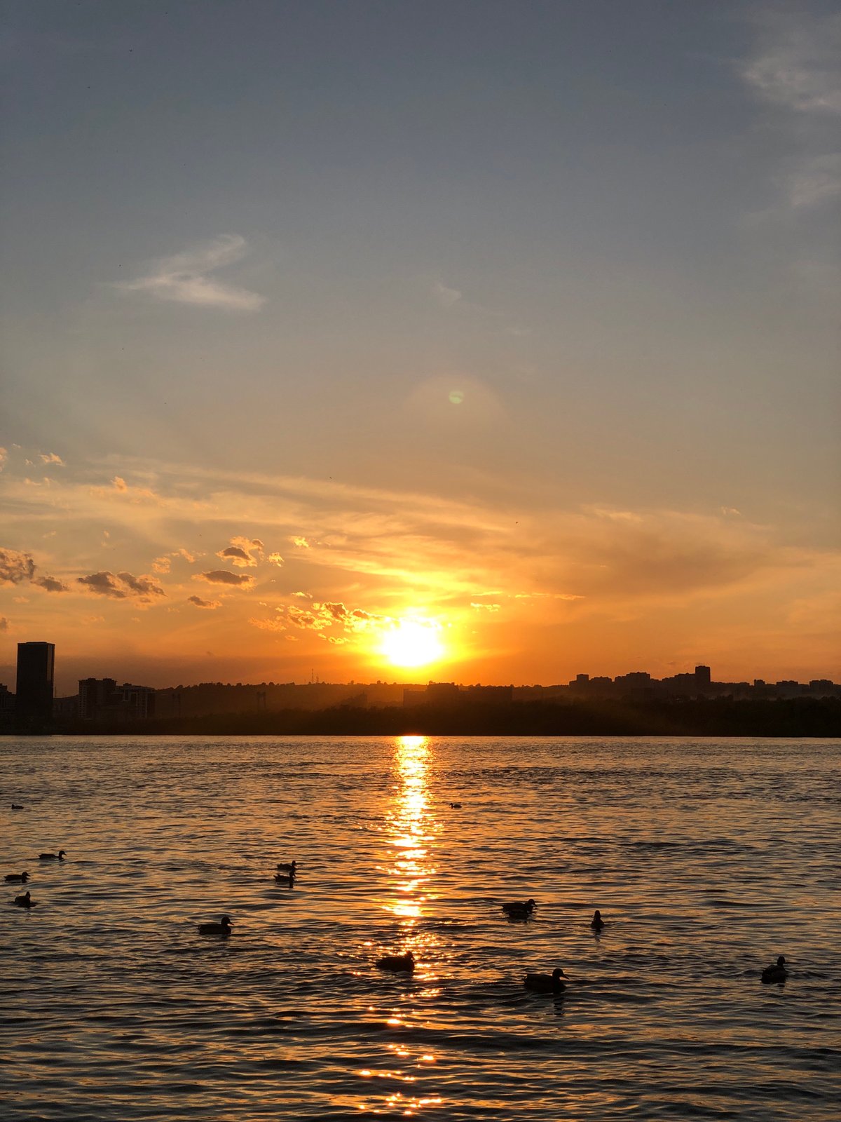 Spring sunset and blooms captured along Yenisei River, Krasnoyarsk