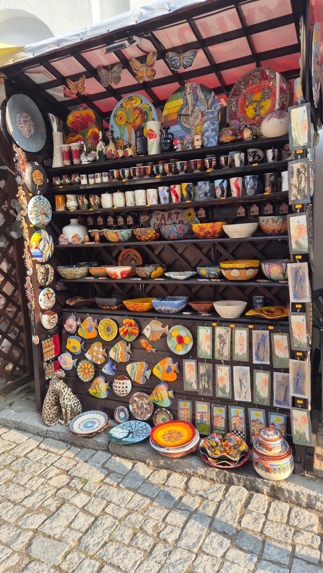 Street-level tour through Nesebar's old town shops and restaurants