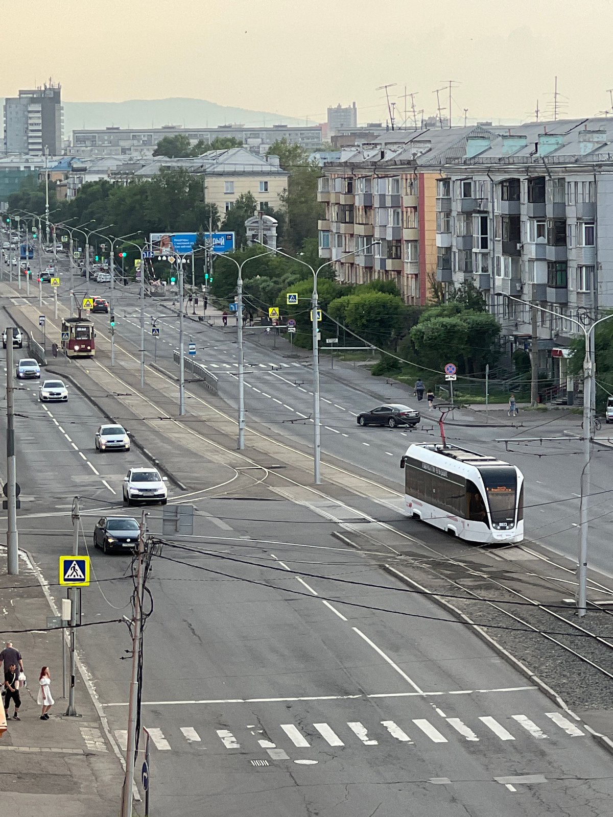 Street-level and aerial views of central Krasnoyarsk architecture