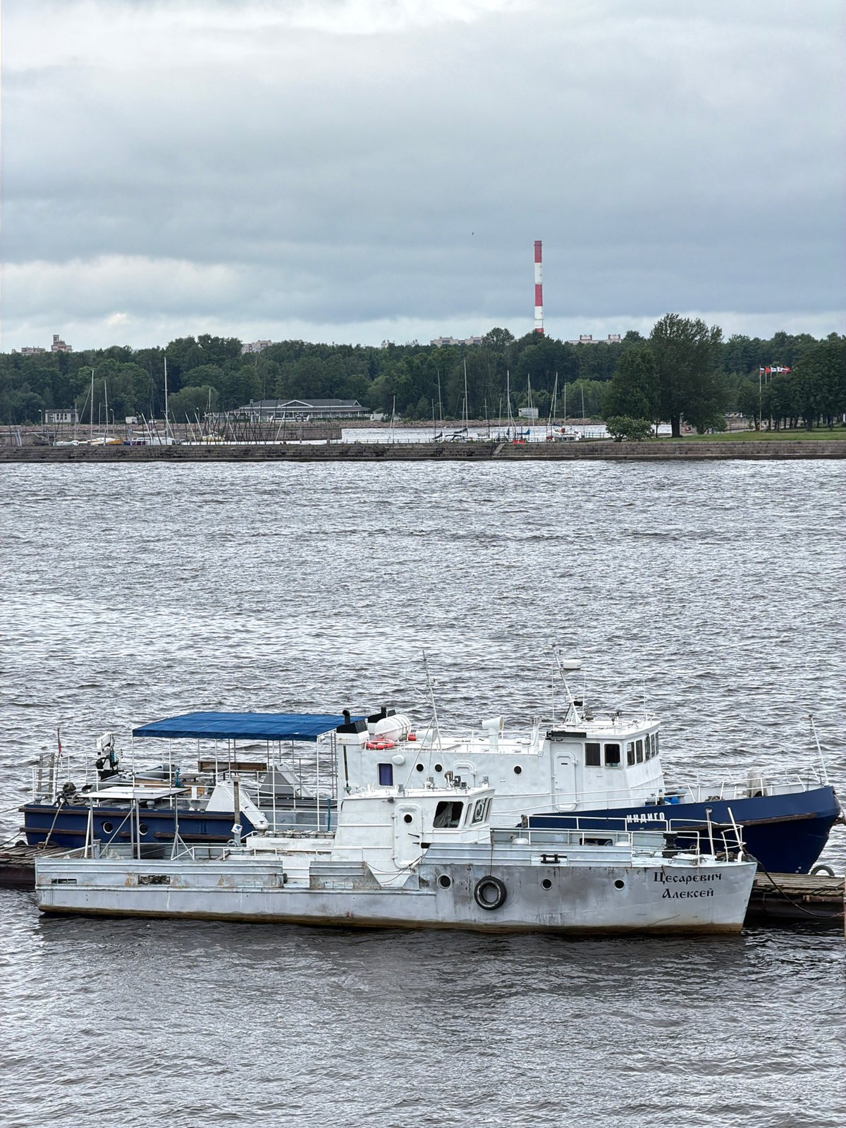 Krestovsky Island waterfront on a grey Saint Petersburg morning