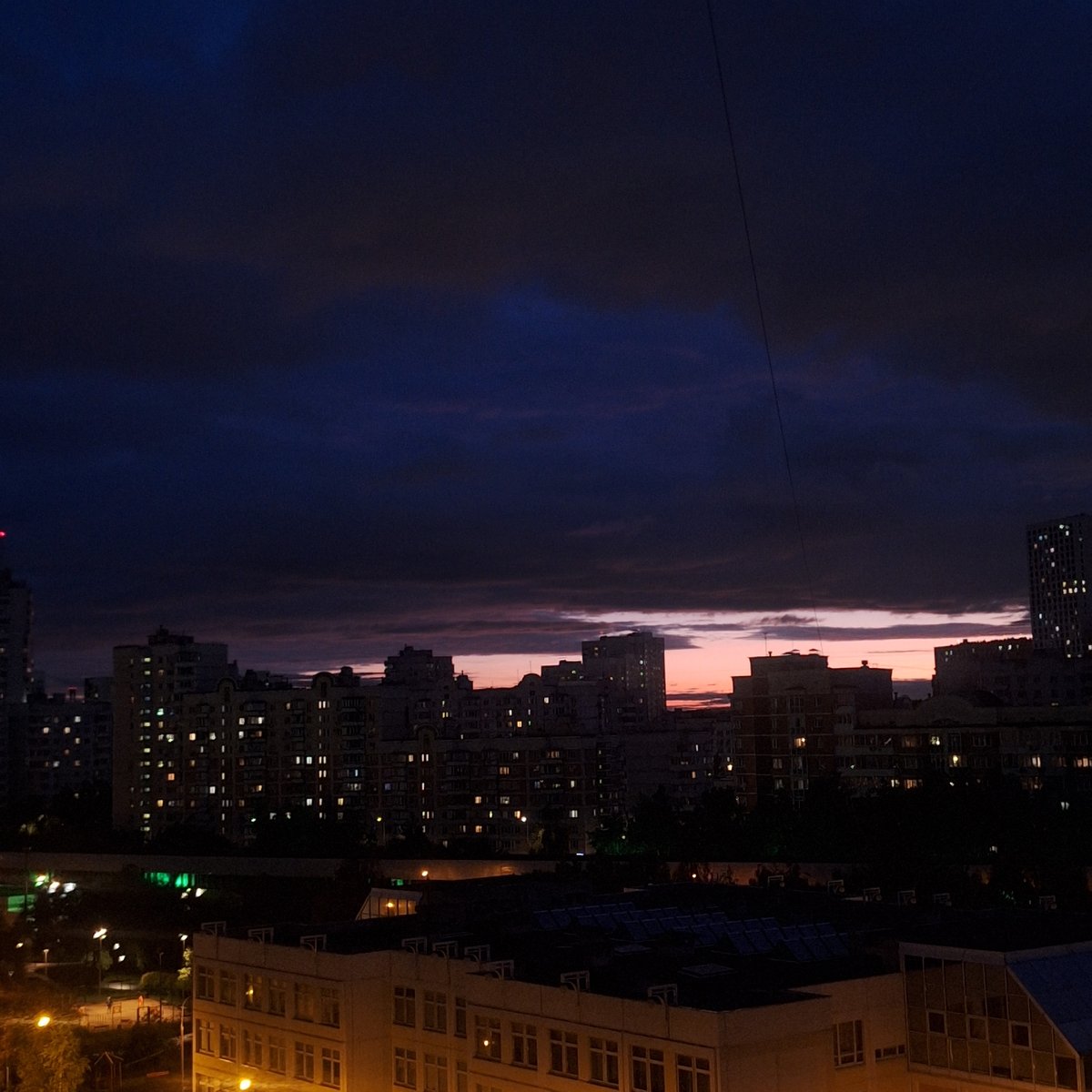 Moscow dusk captured with colorful sunset transition