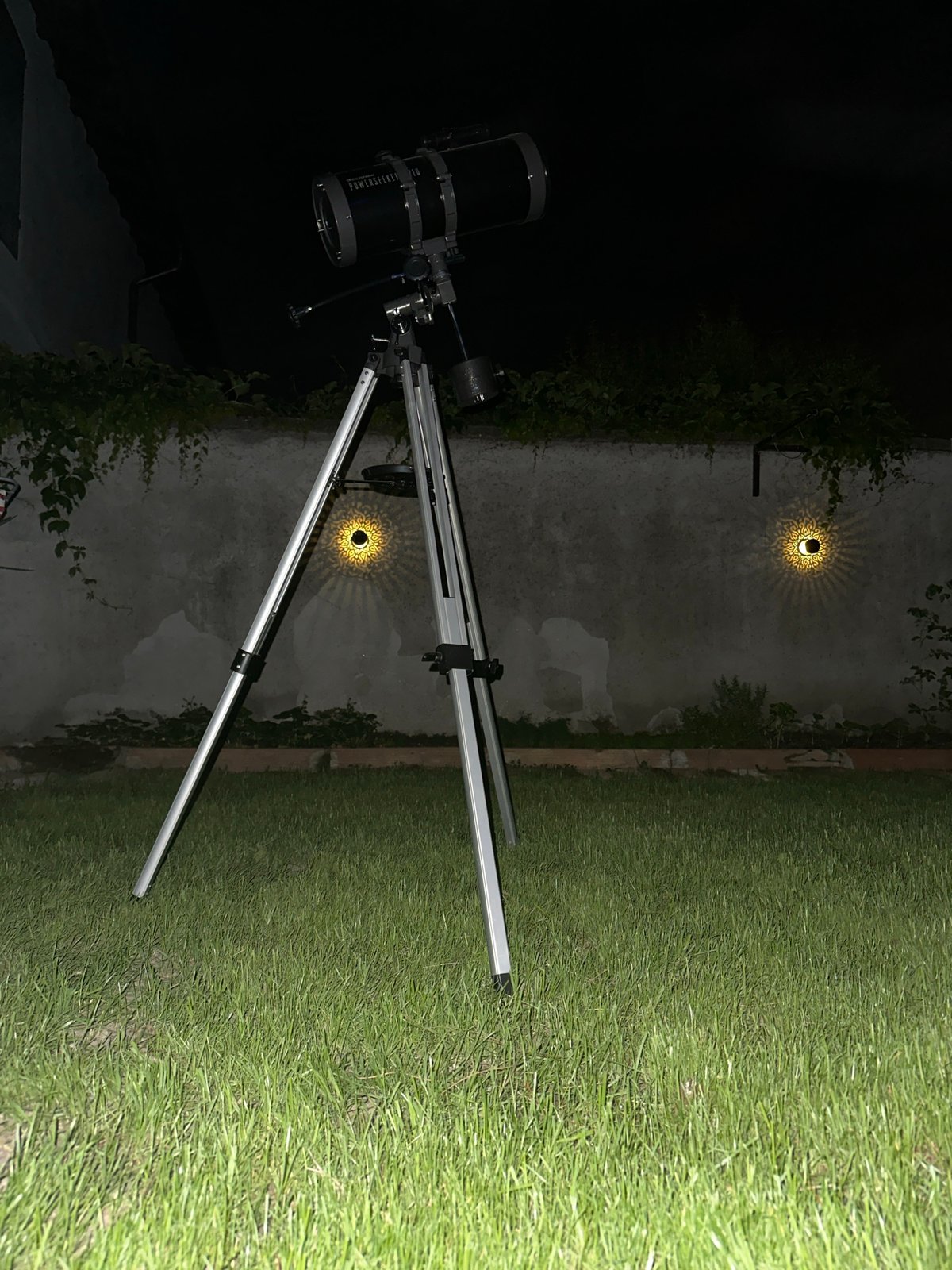 Nighttime stargazing session documented in Villa Pasquali garden