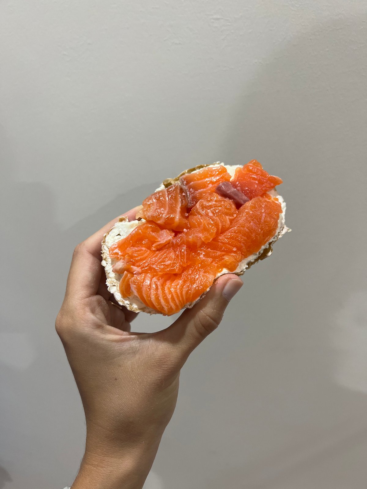 Bagel with salmon photographed in Nam Nha Trang Ward