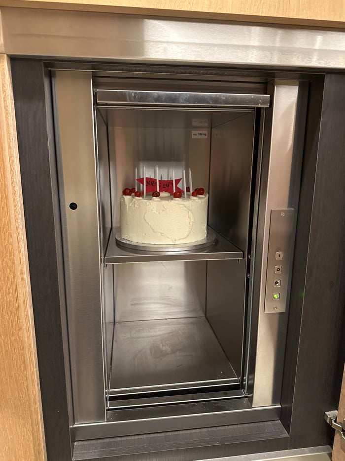 Birthday cake spotted in London service elevator