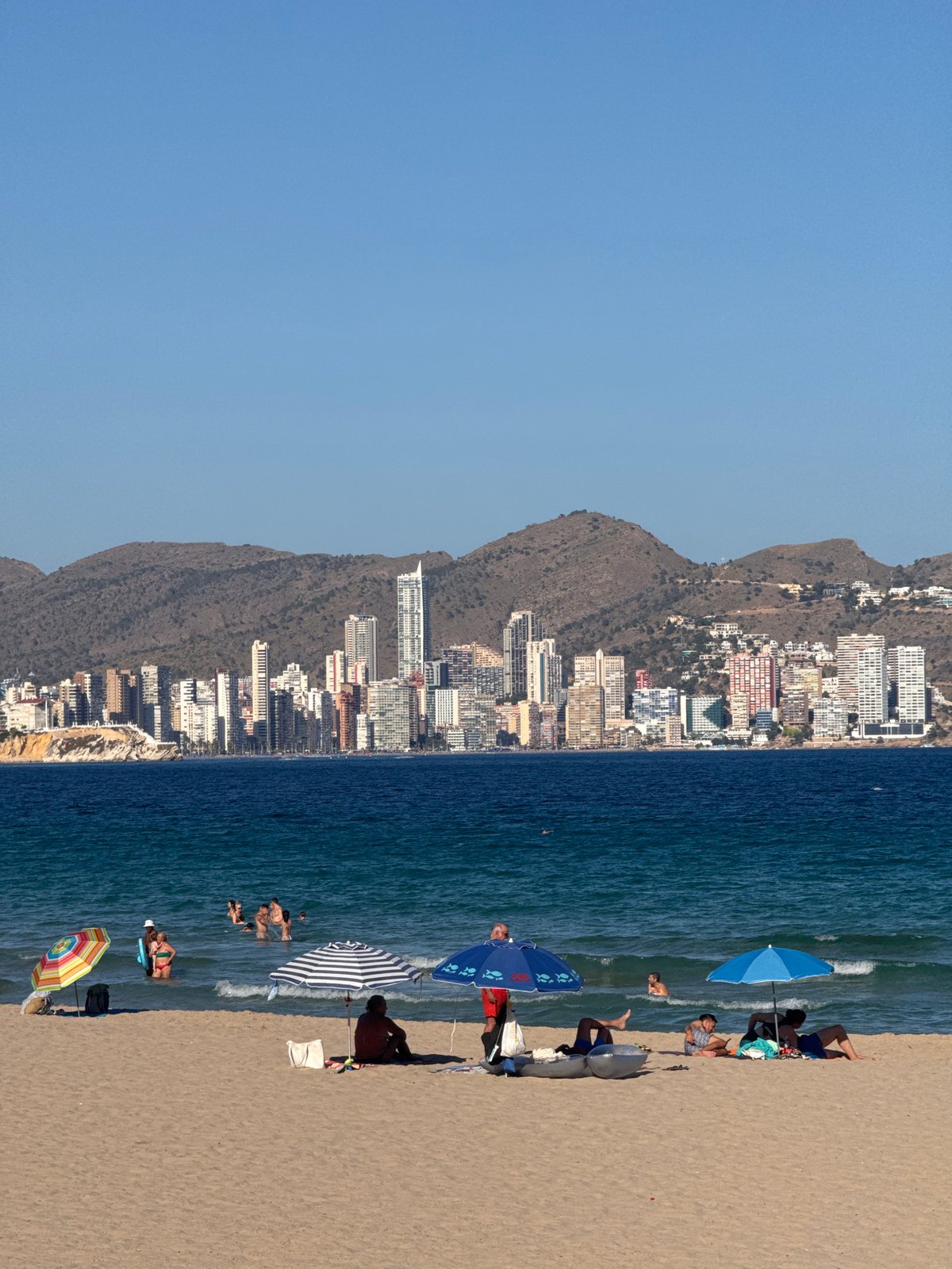 Busy afternoon on Benidorm's beach and promenade