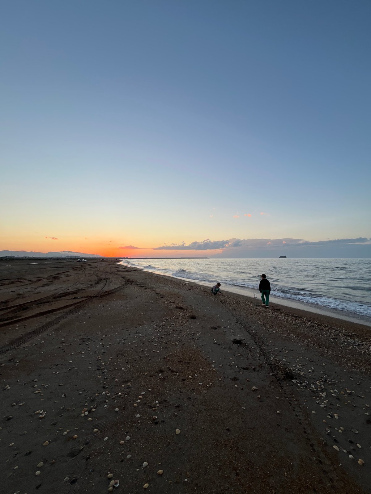 Sunset observed at Caspian Sea beach in Kaspiysk, Russia