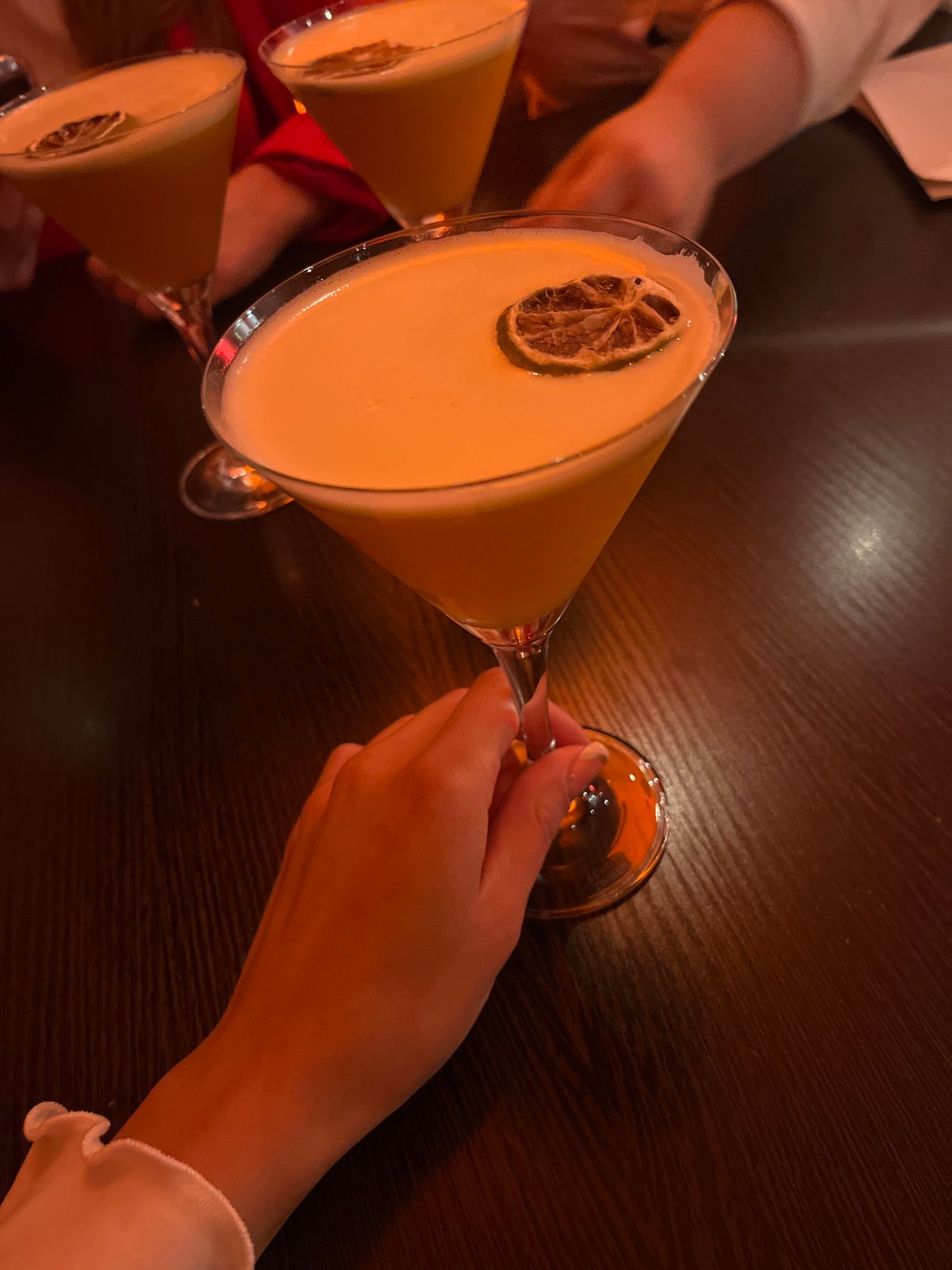 Cocktail toast captured at Saarbrücken apothecary-themed bar