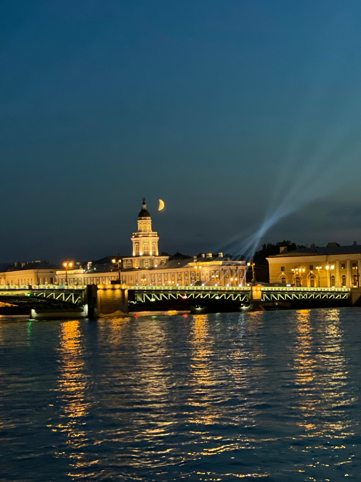 Saint Petersburg at twilight: landmarks and a roadside tower