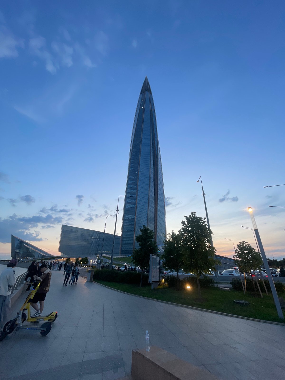 Lakhta Center photographed at twilight in St. Petersburg