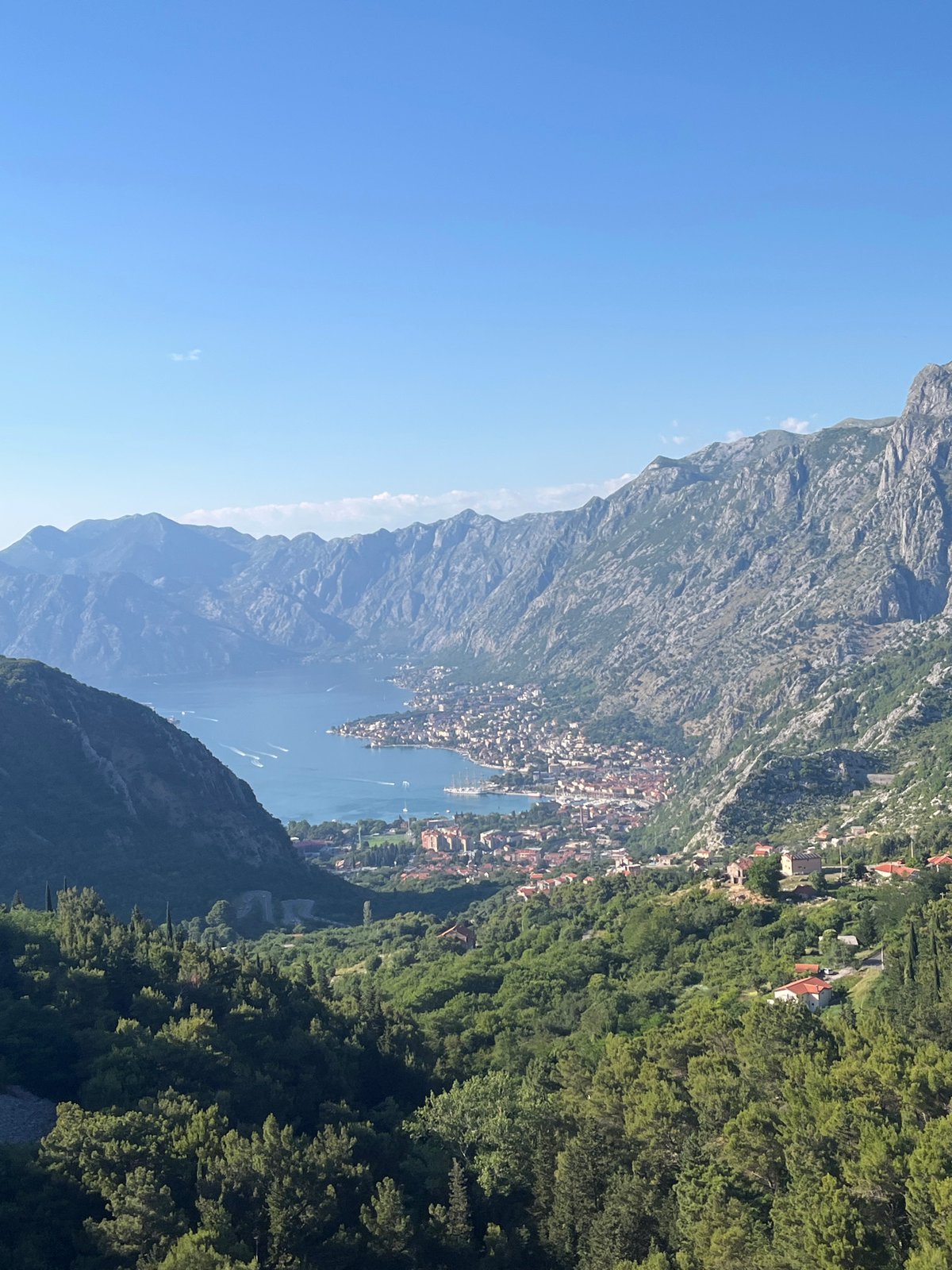 Bay of Kotor from above, mountains, calm blue water