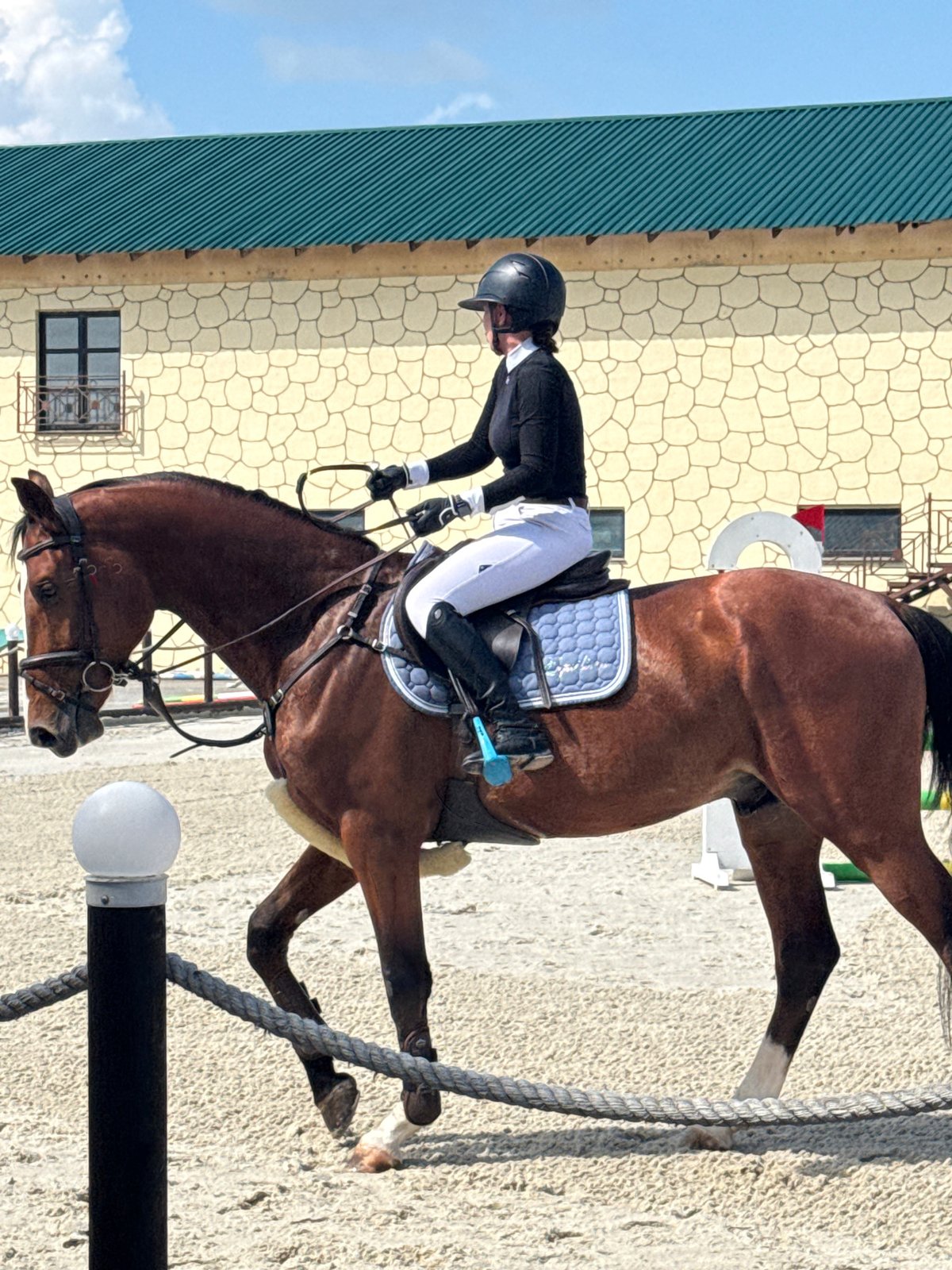 Equestrian training session documented at Russian farm facility