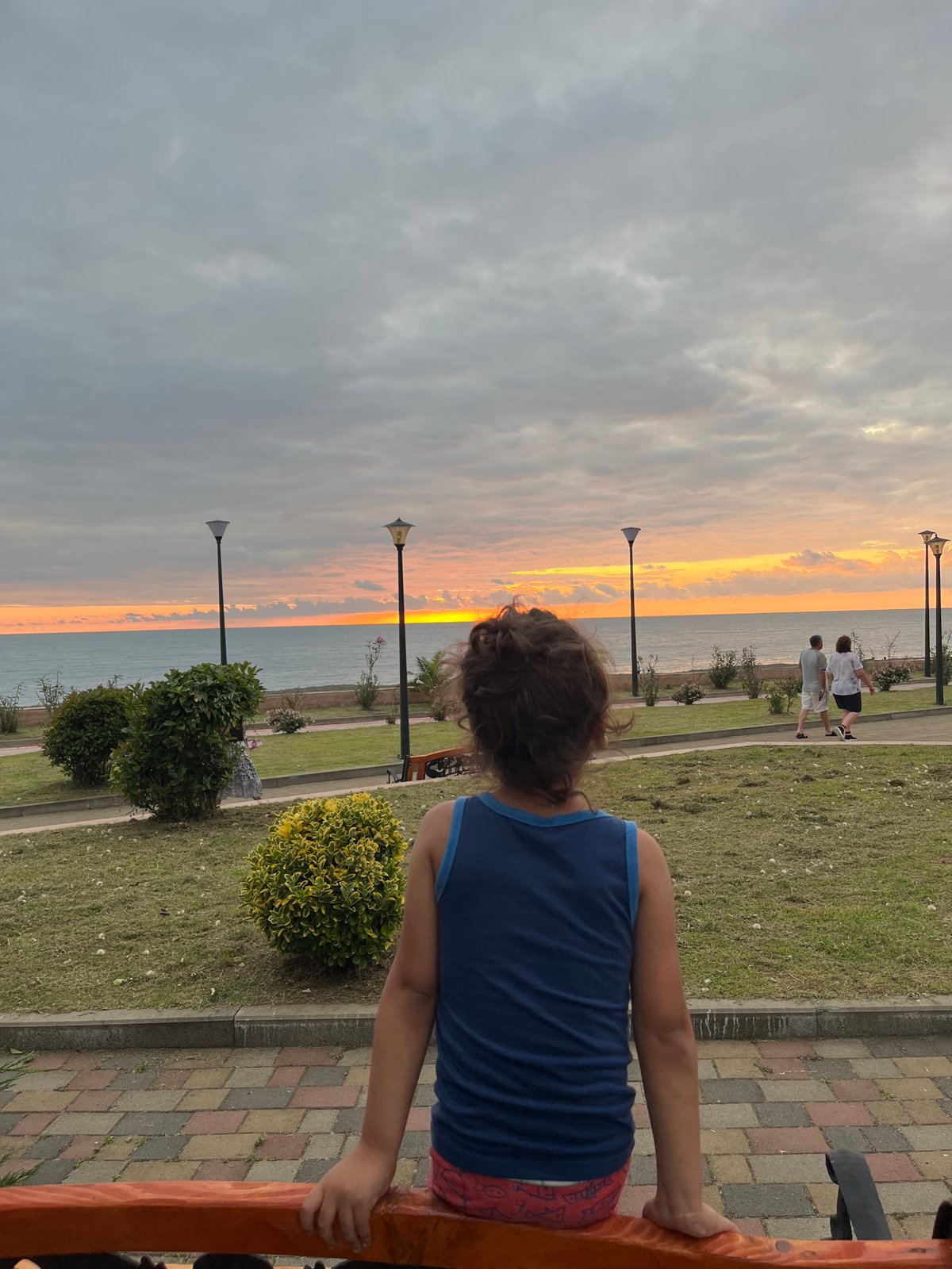 Sunset hour on Kobuleti's Black Sea pebble beach.