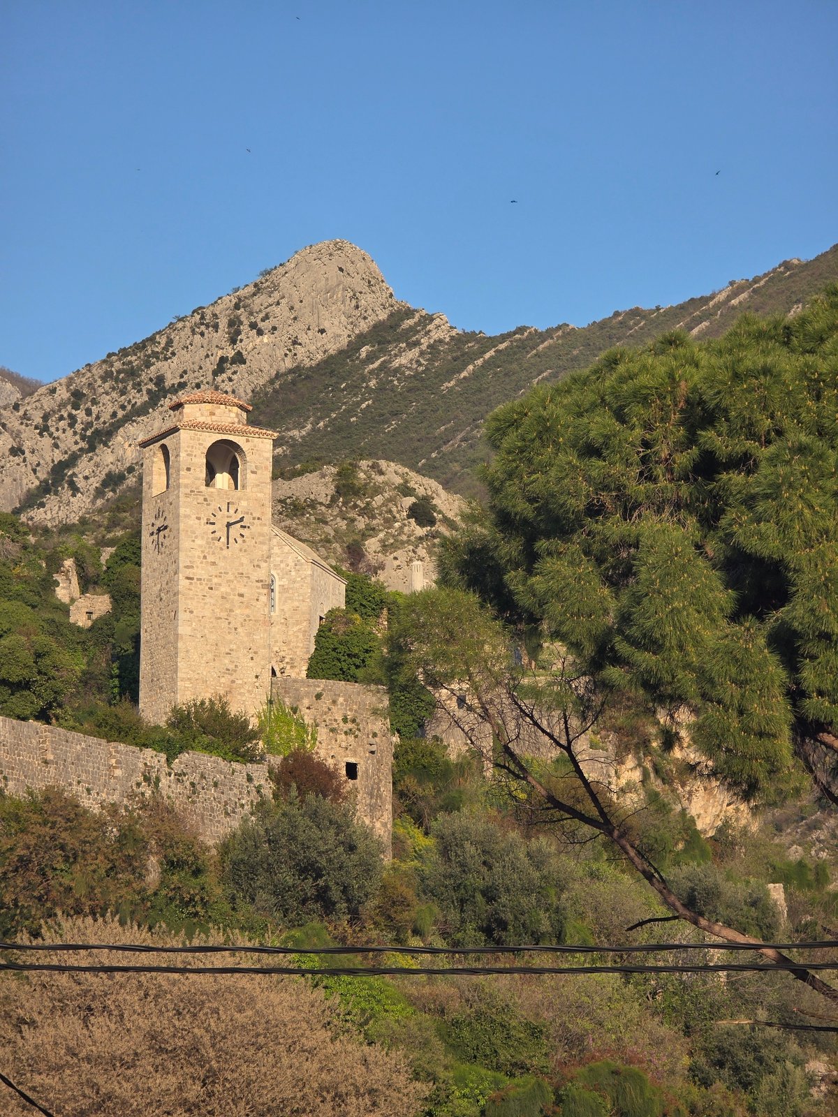 Historic clock tower documented in Stari Bar, Montenegro