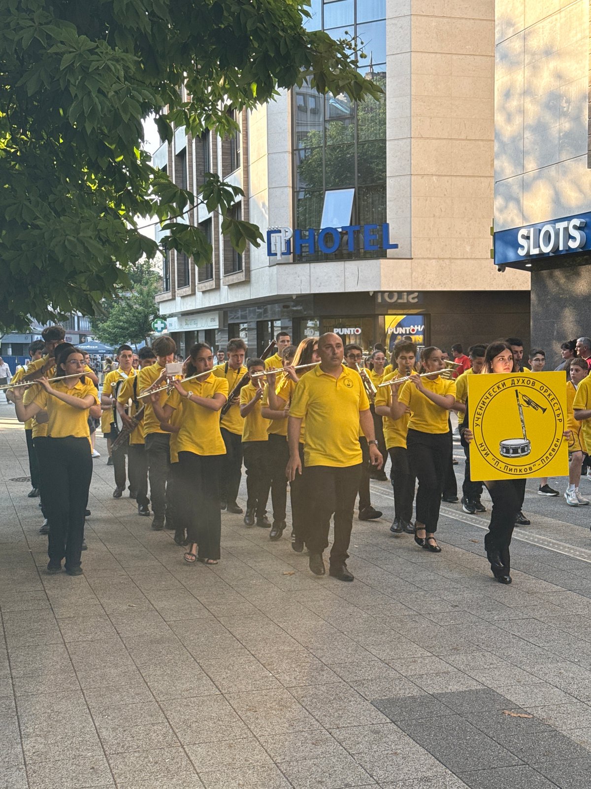 Youth parade with marching bands, cheerleaders performs in Pleven, Bulgaria