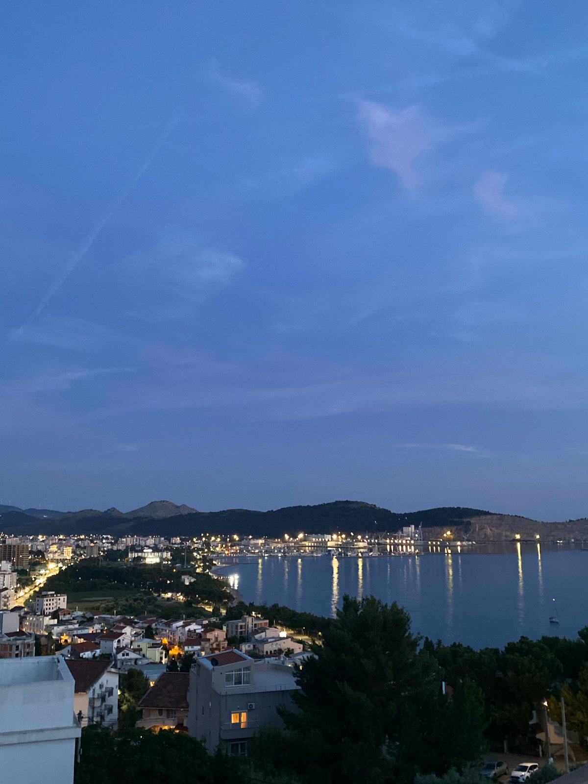 Twilight views of Šušanj Montenegro coastal town at dusk