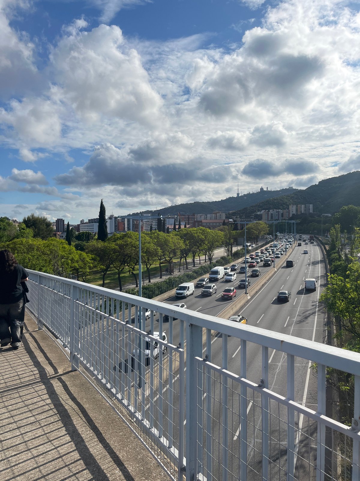 Heavy traffic observed on Barcelona's B-20 highway from bridge