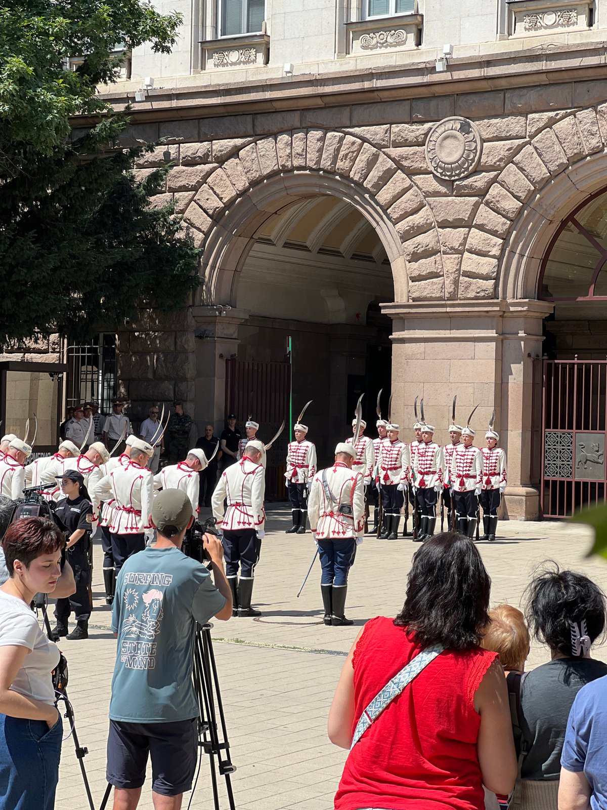 Guard ceremony and public gathering at Sofia's civic center