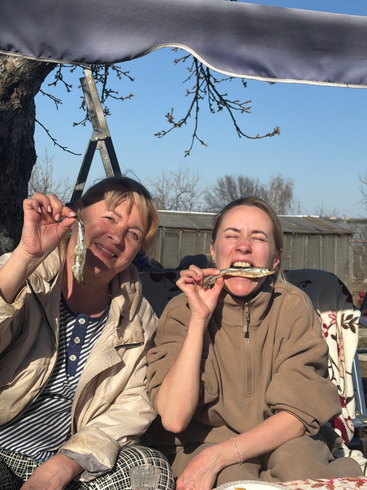 Women gather for casual spring afternoon in rural Russia
