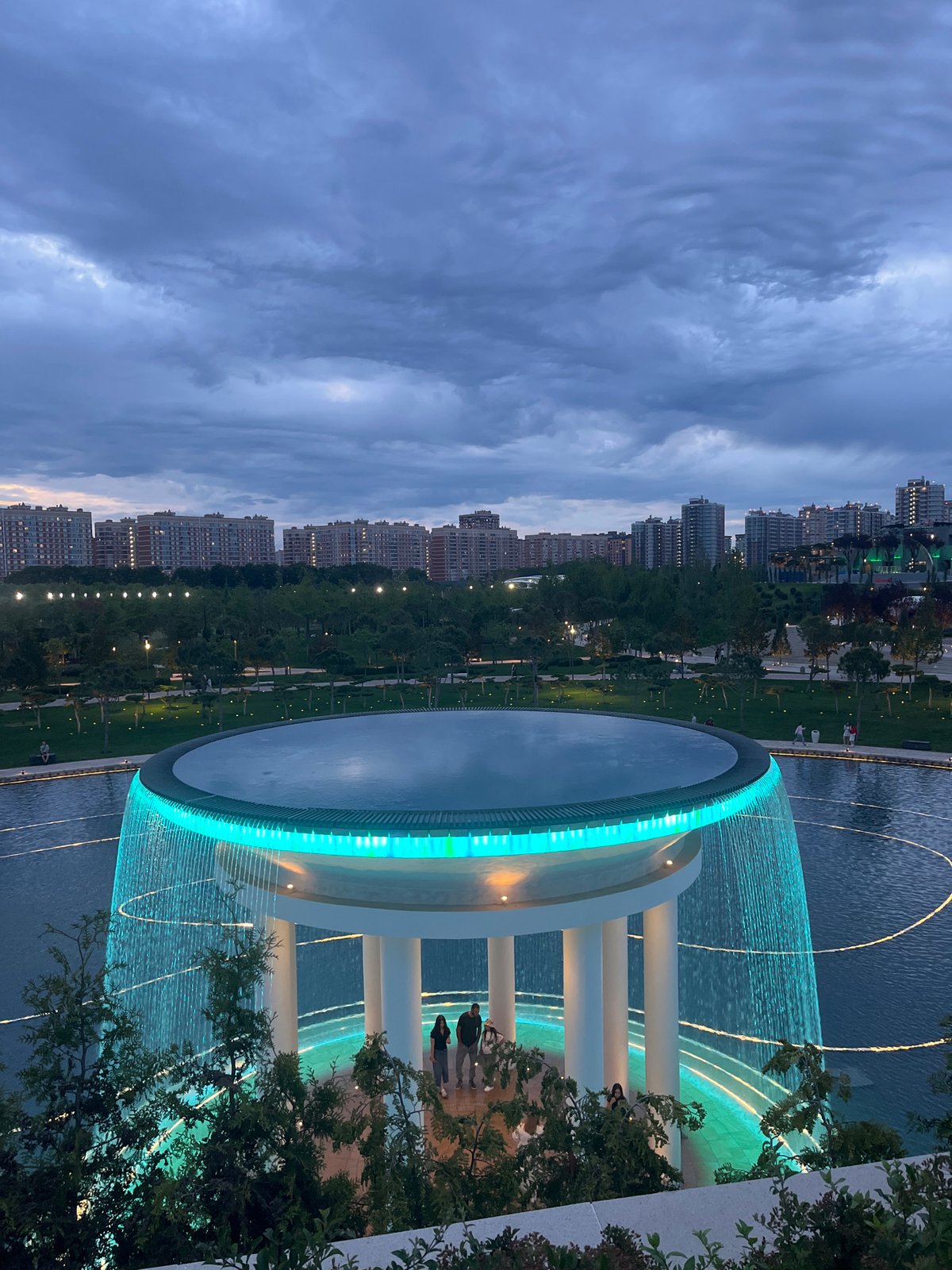 Evening illuminations captured at Krasnodar park during twilight hour