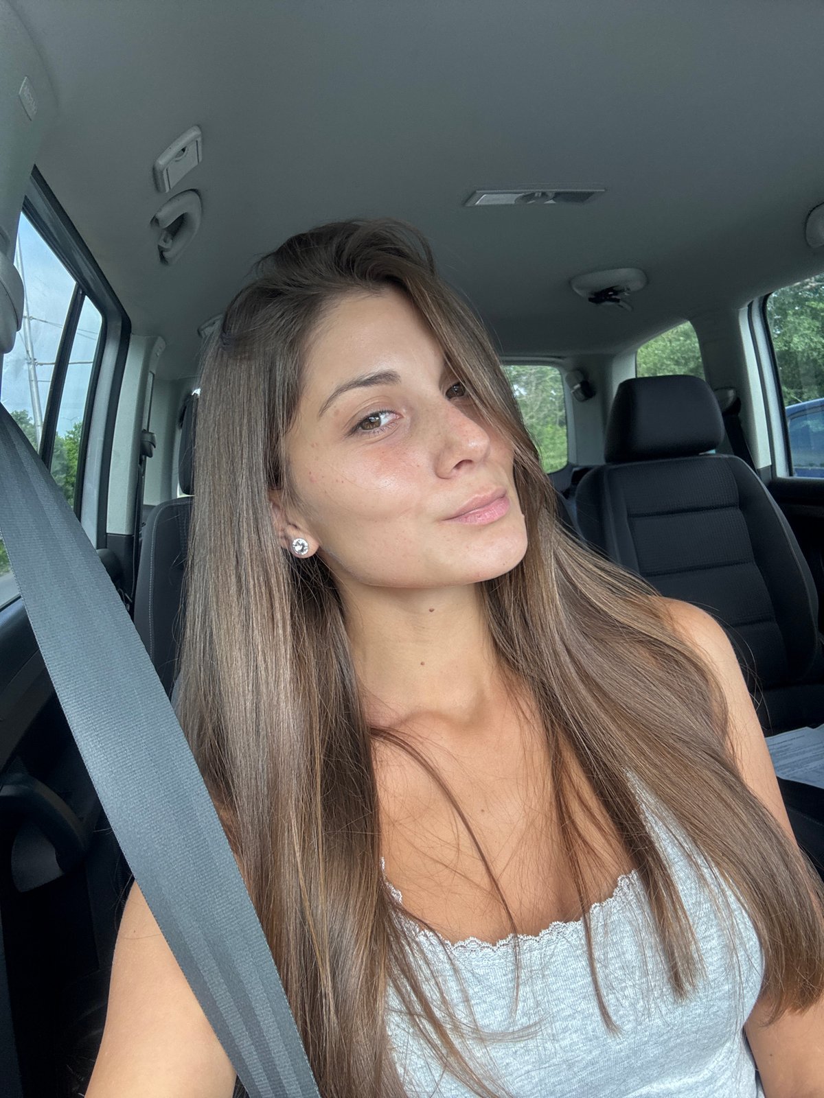 Woman takes car selfies in Burgas, Bulgaria