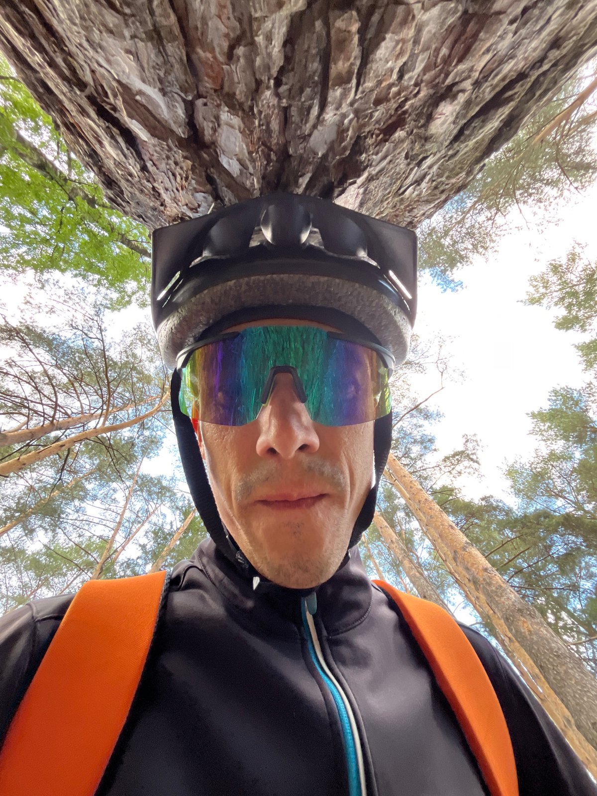 Cyclist photographed on forest trails in Chaikovsky, Russia