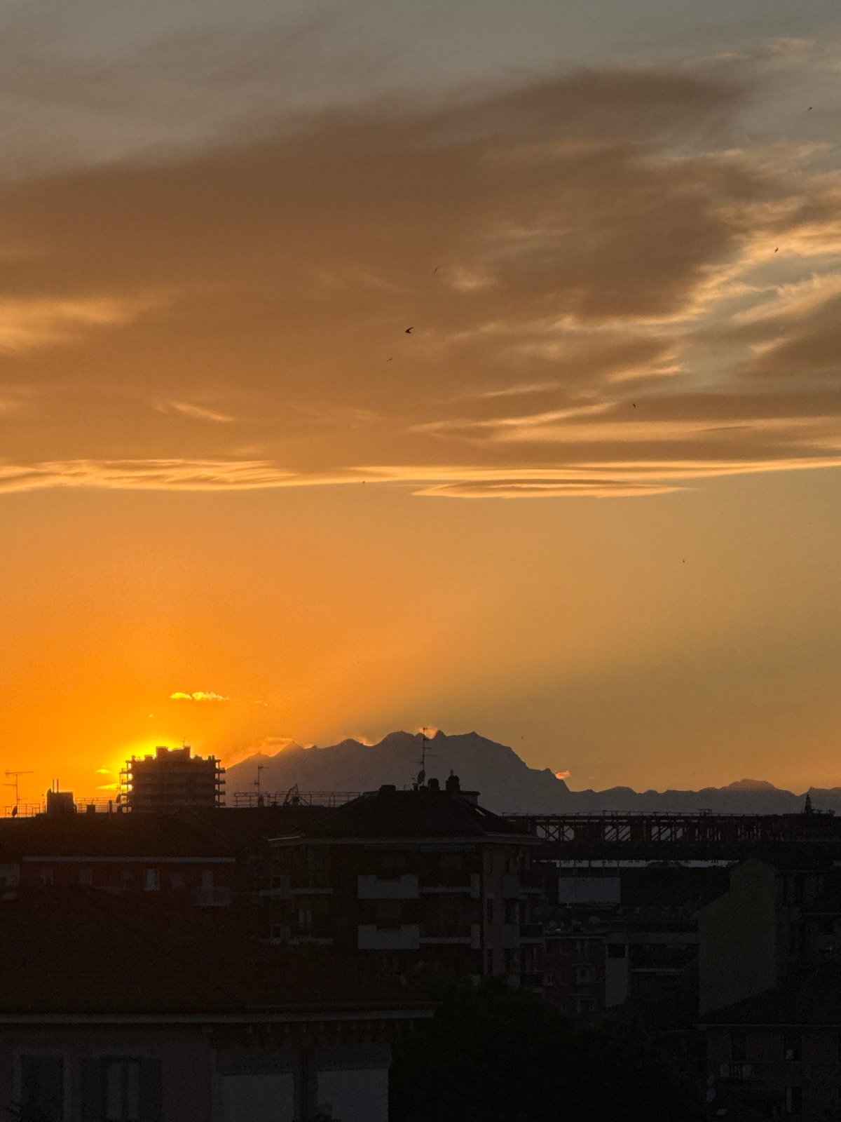 Golden sunset observed over Milan from elevated viewpoint