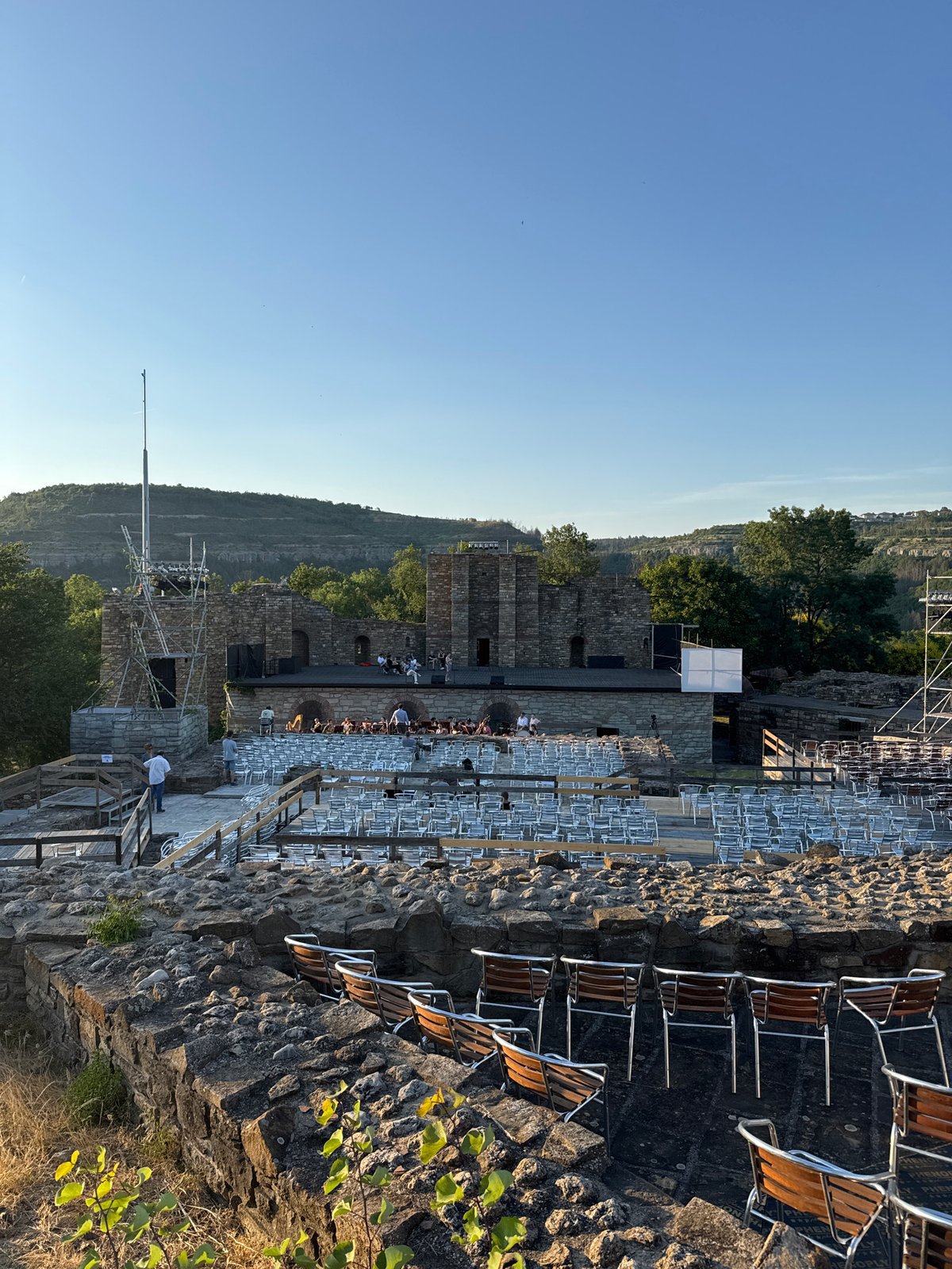 Live performance at Tsarevets Fortress as dusk falls over Veliko Tarnovo