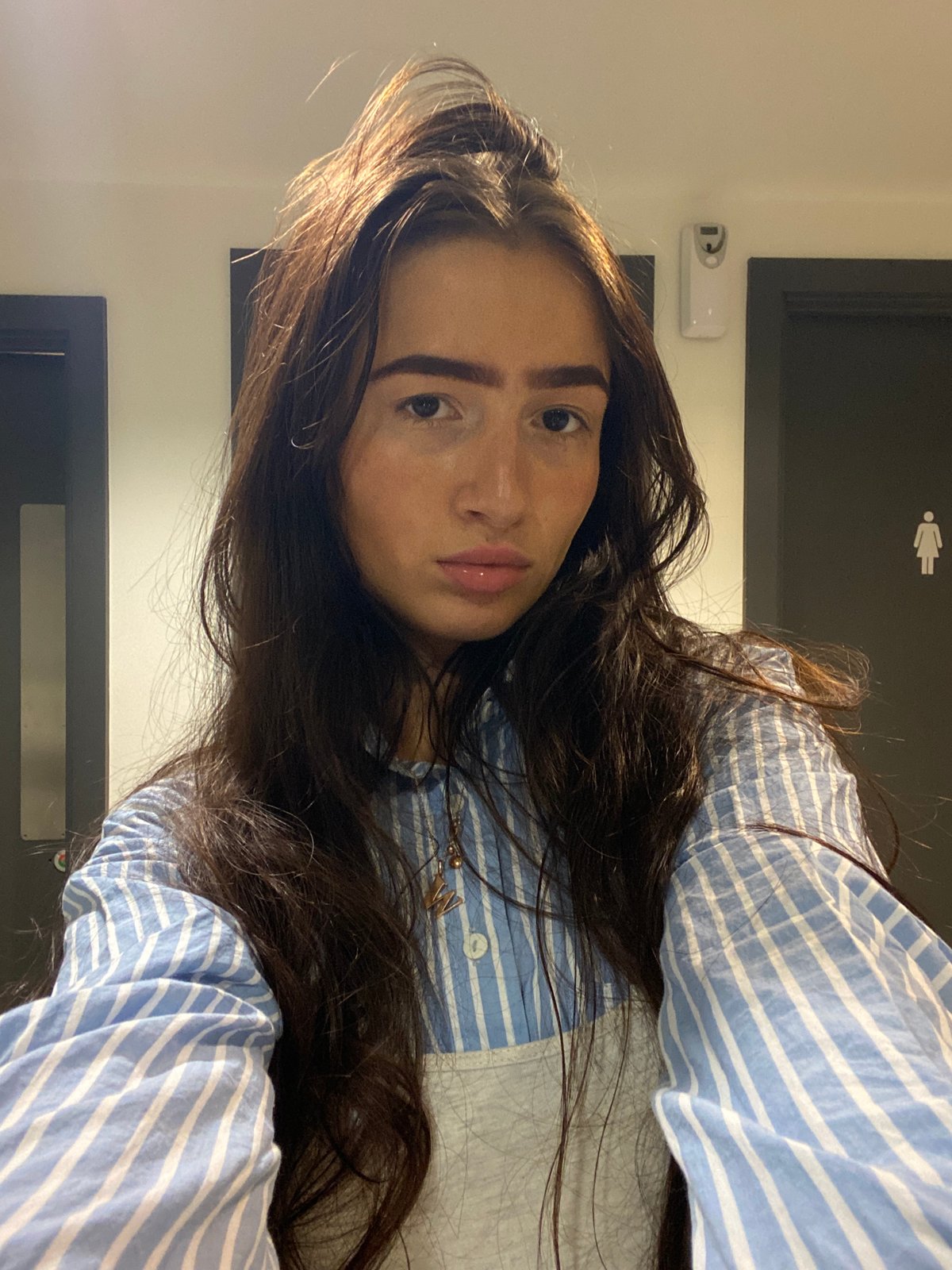Woman takes bathroom selfies in London public restroom