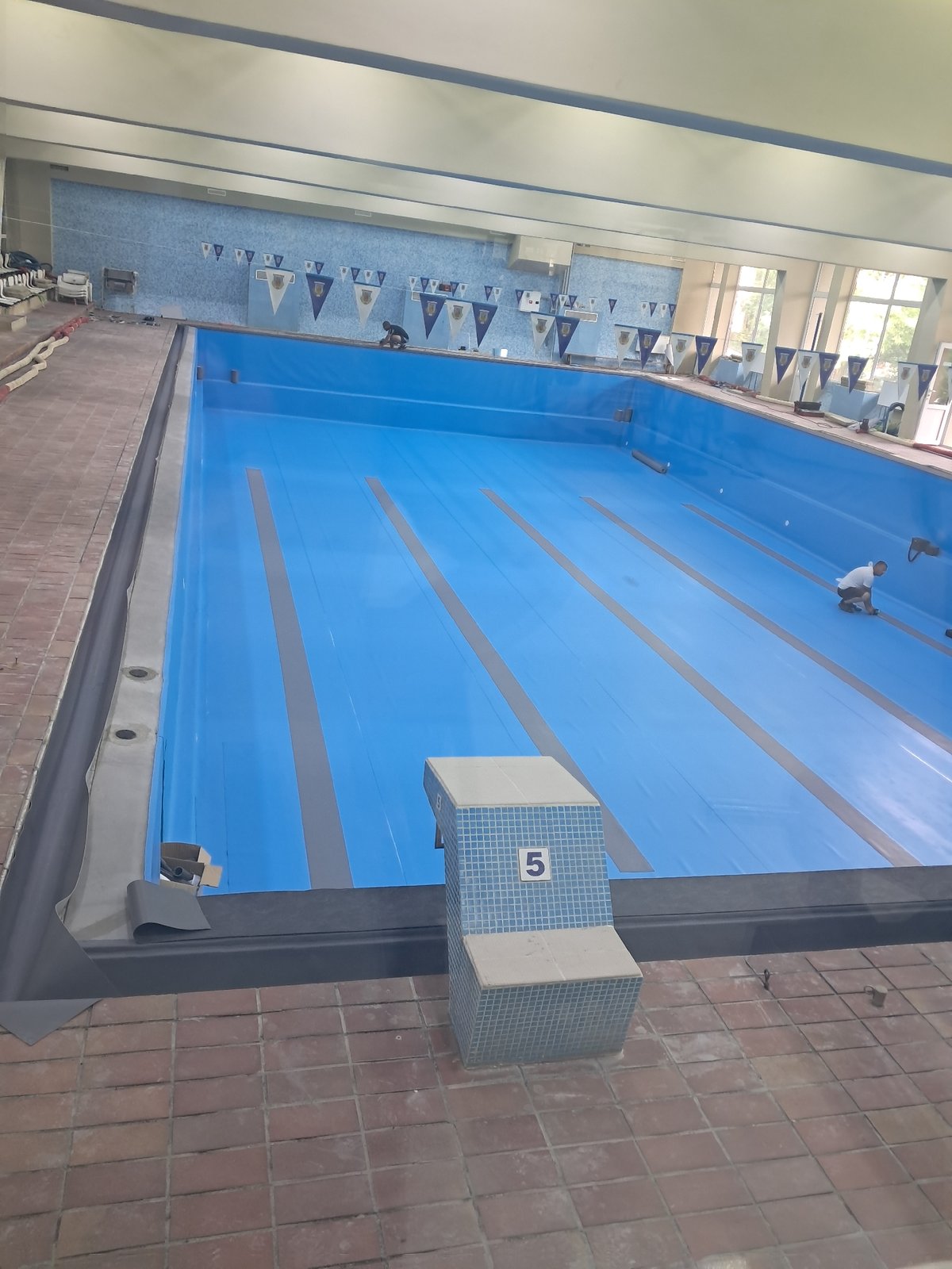 Indoor pool renovation and gym activity in Veliko Tarnovo