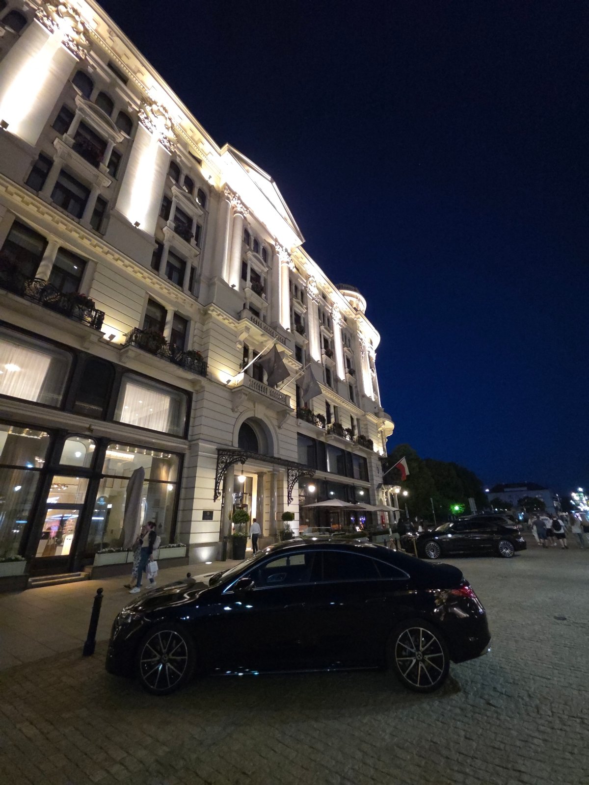 Warsaw's illuminated government district captured during evening hours