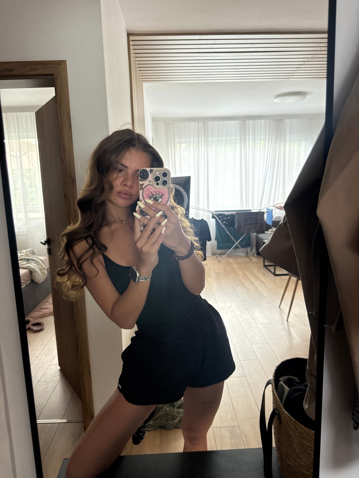 Mirror selfies at home in Plovdiv, July morning