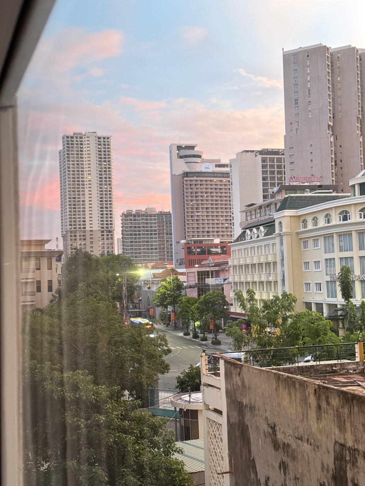Nha Trang skyline at sunset, viewed from above