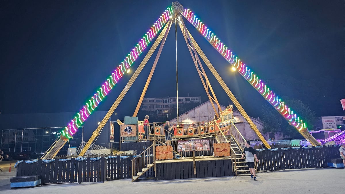 Amusement park rides light up a summer night in Varna