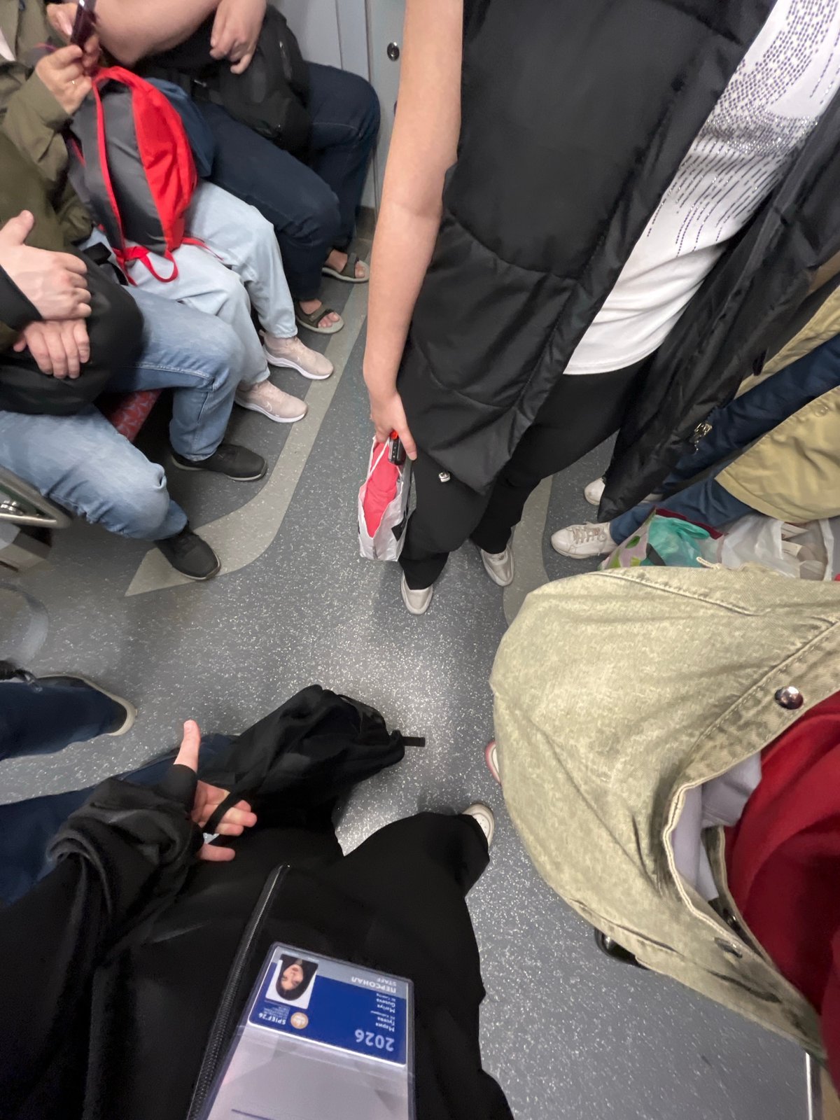 Early morning rush hour crowds packed Saint Petersburg transit