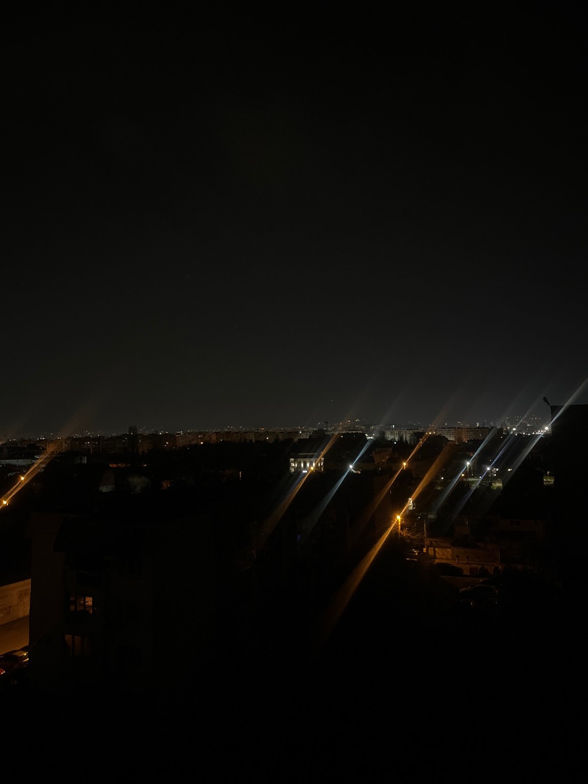 Nighttime cityscape views captured from elevated position in Sofia
