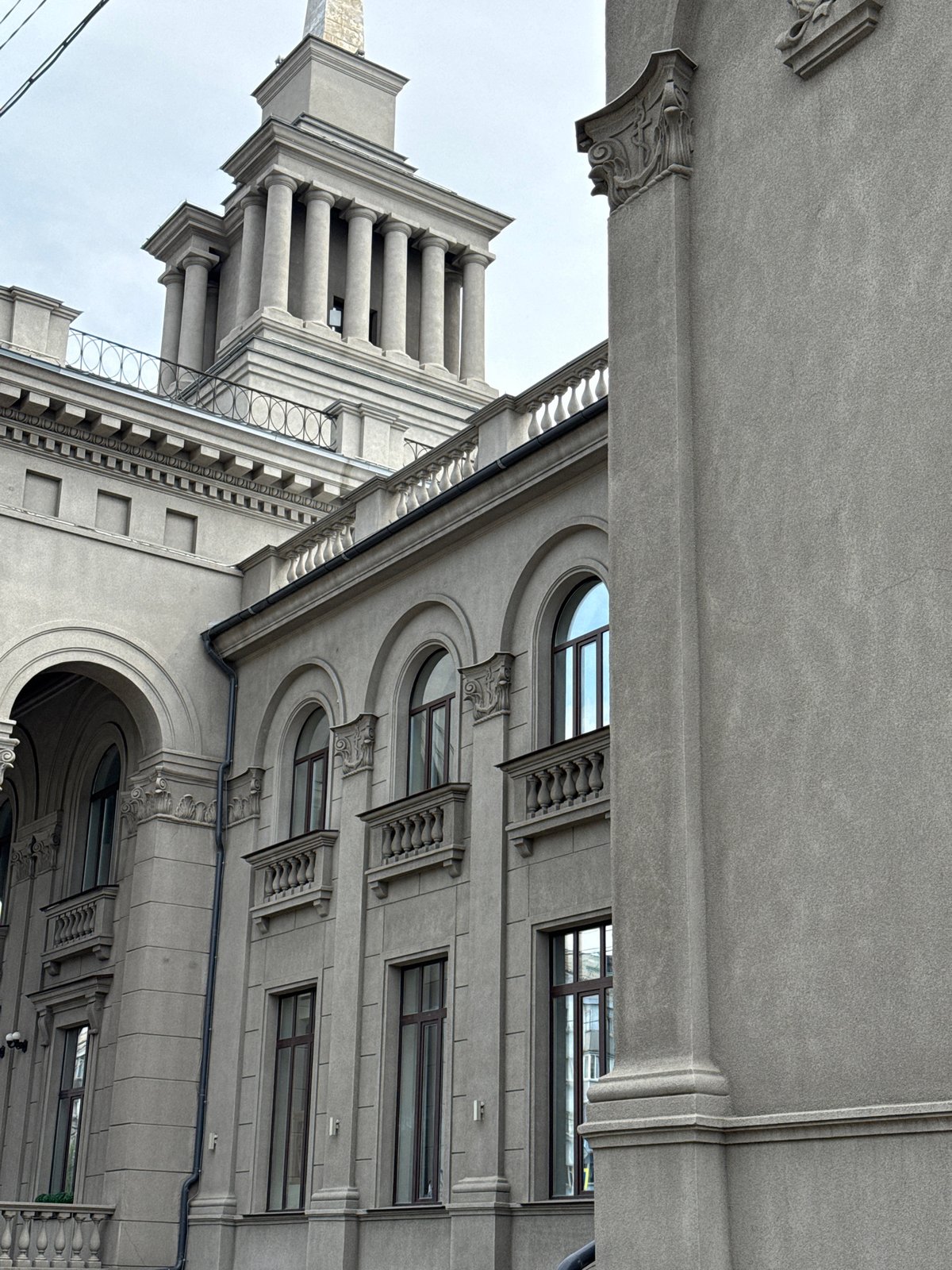 Neoclassical building with tower observed in Krasnoyarsk
