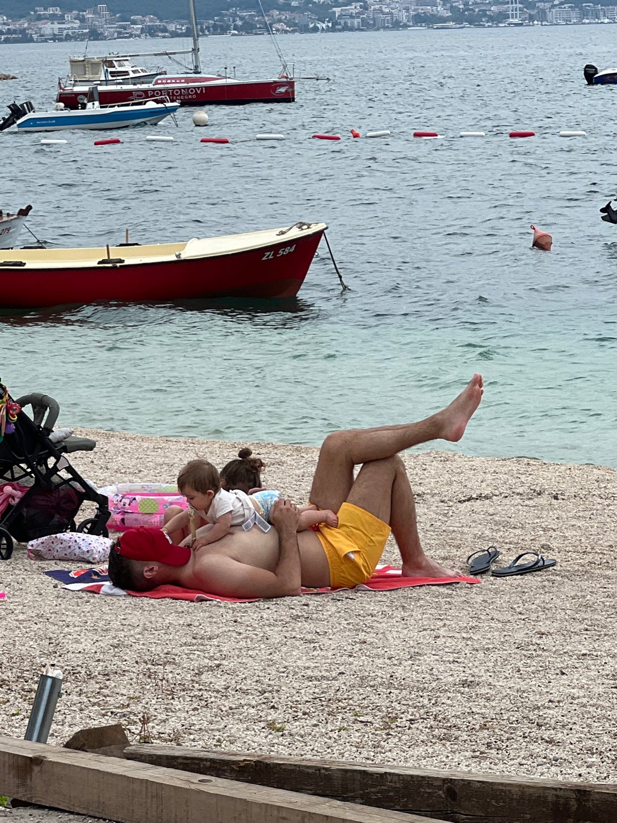 Morning beach life documented in Baošići, Montenegro coastal town