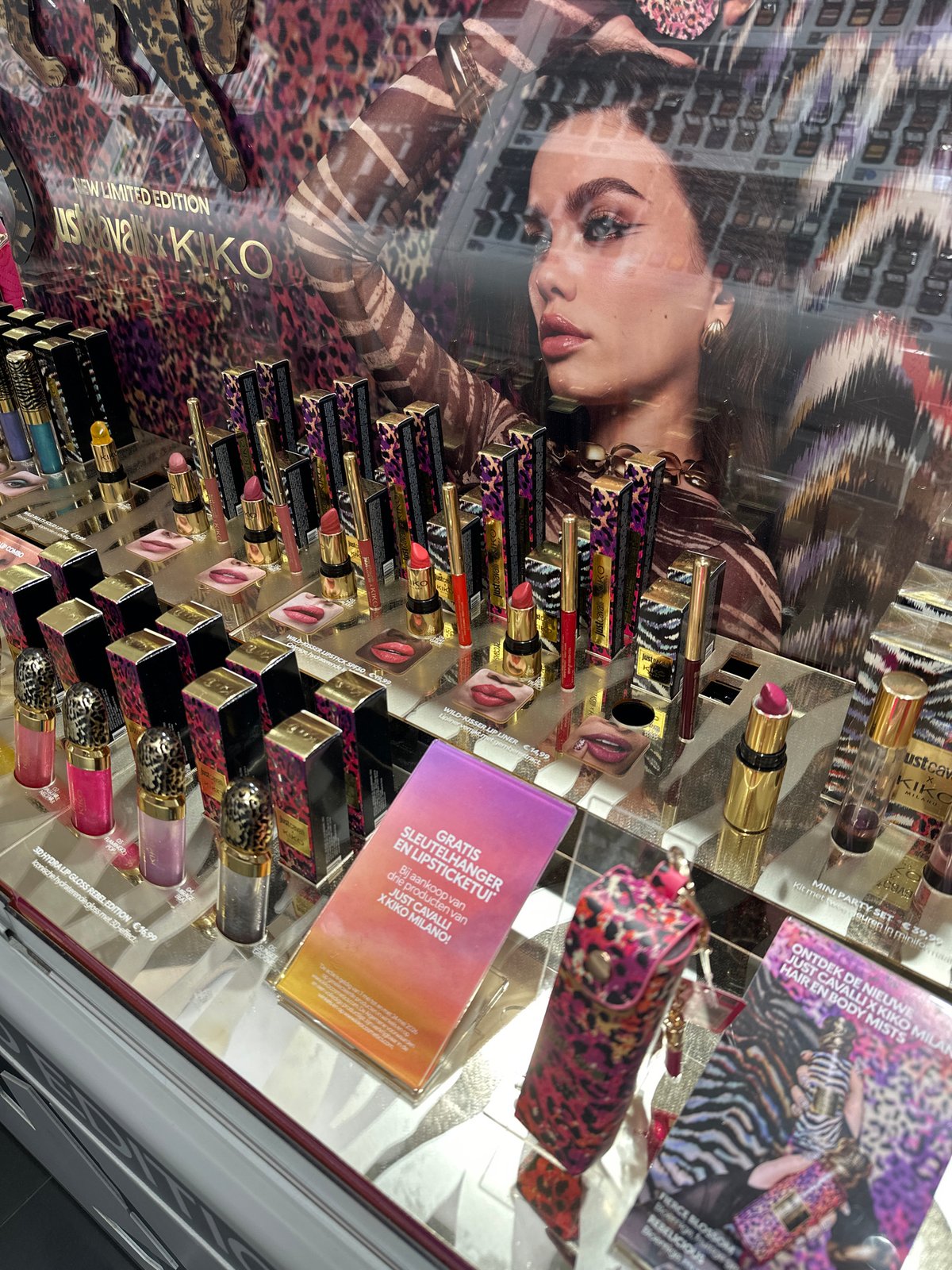 Just Cavalli x Kiko Milano makeup collection displayed in Amsterdam