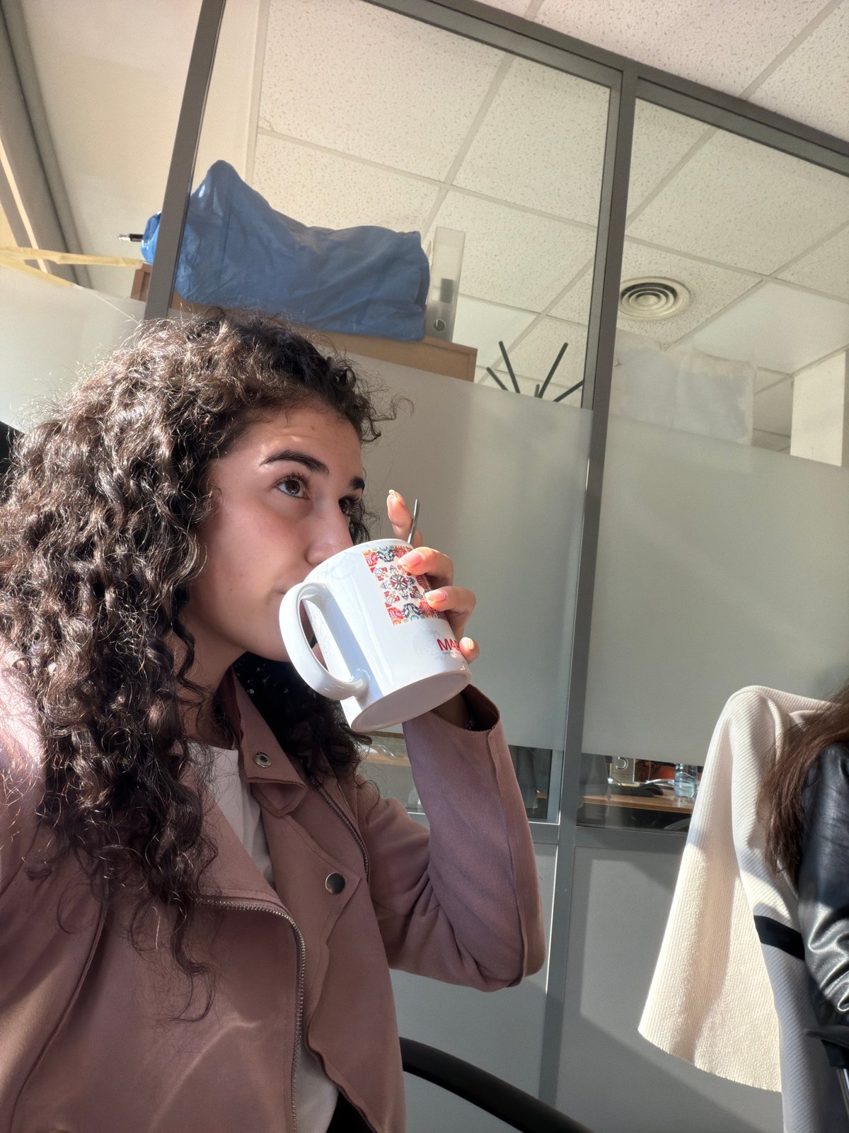 Casual office hang in Sofia featuring honey, selfies, and sunlight