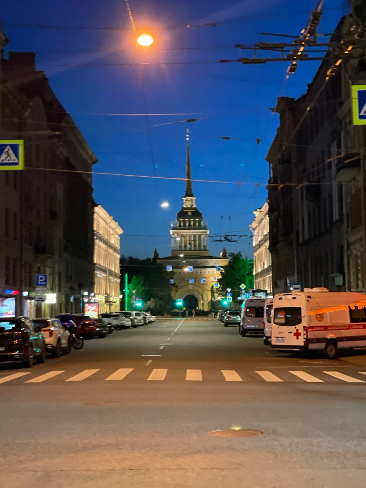 Nighttime views of illuminated St. Isaac's Cathedral documented