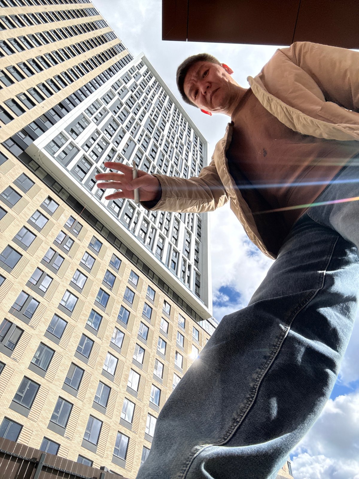 Man photographed near apartment buildings in Khimki, Russia