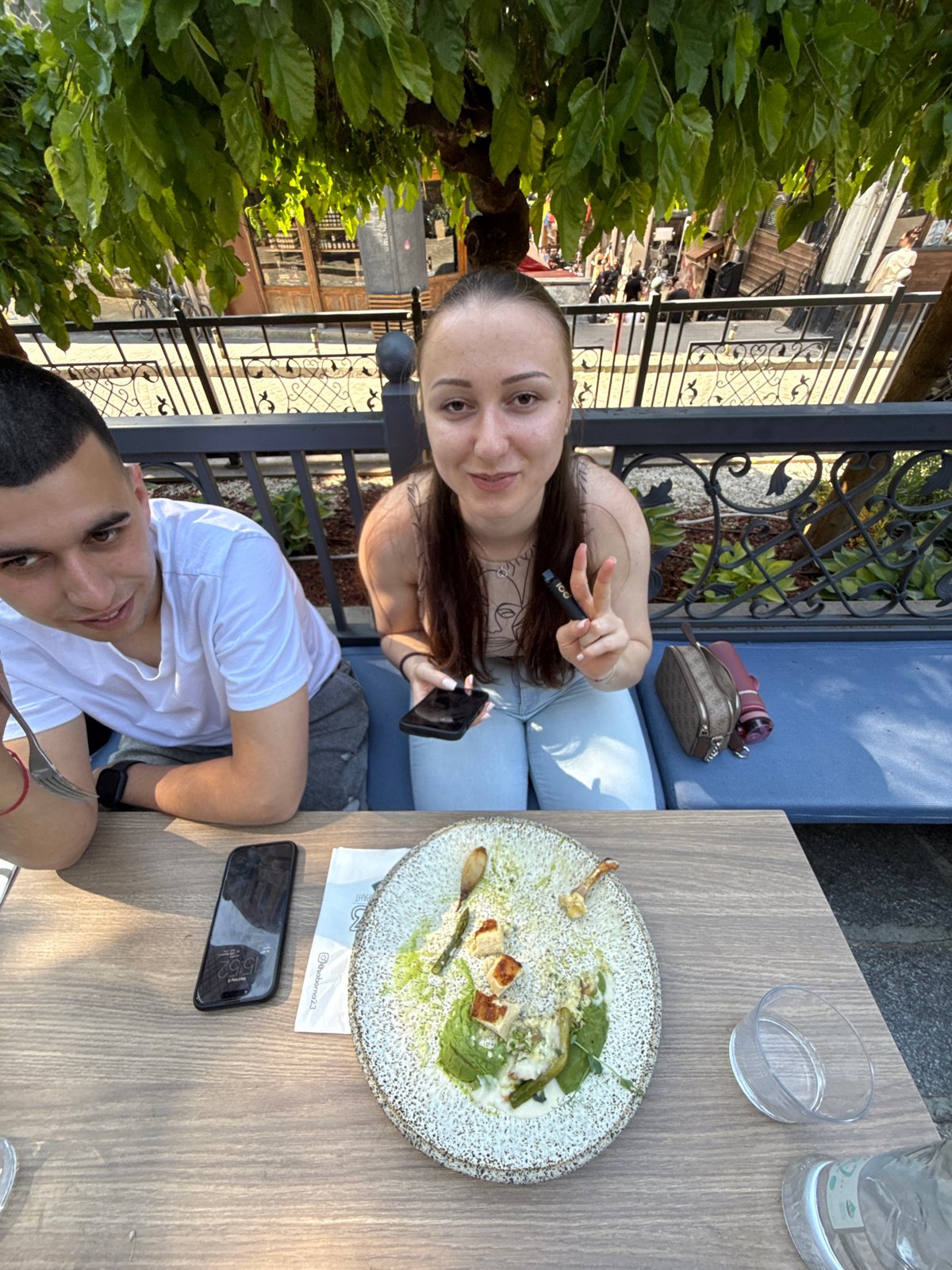 Couple enjoys outdoor dining experience in Plovdiv, Bulgaria