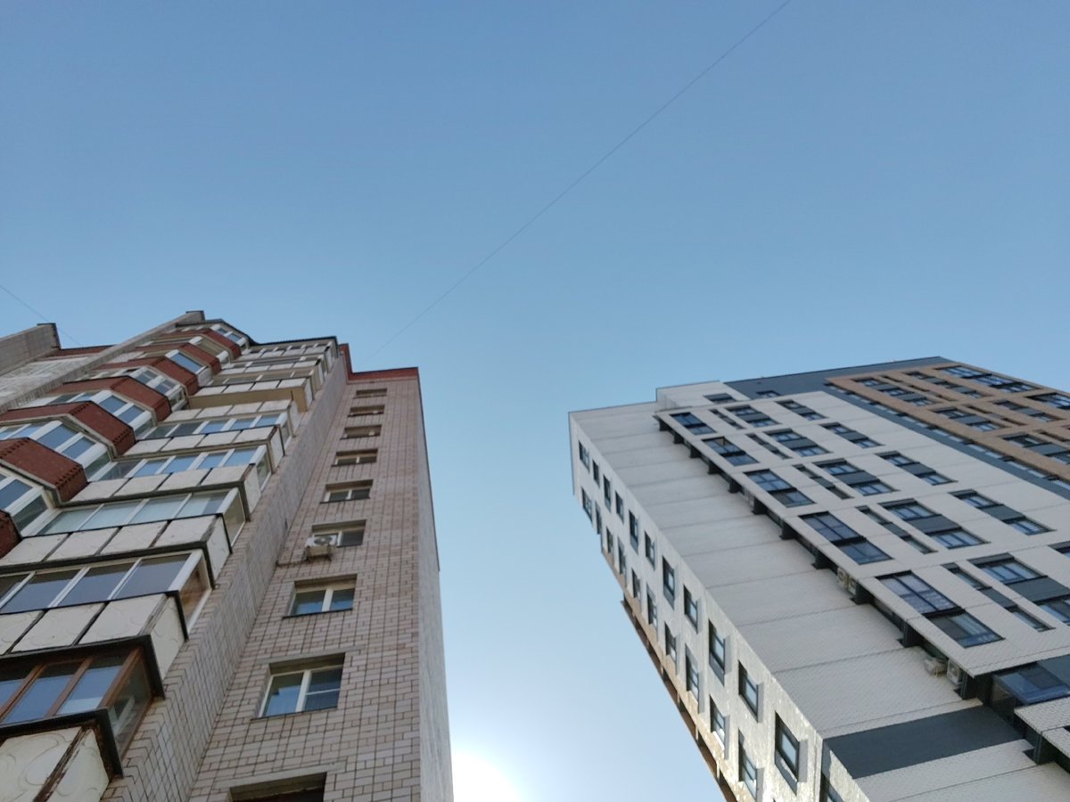 Morning view of residential high-rises in Izhevsk, Russia