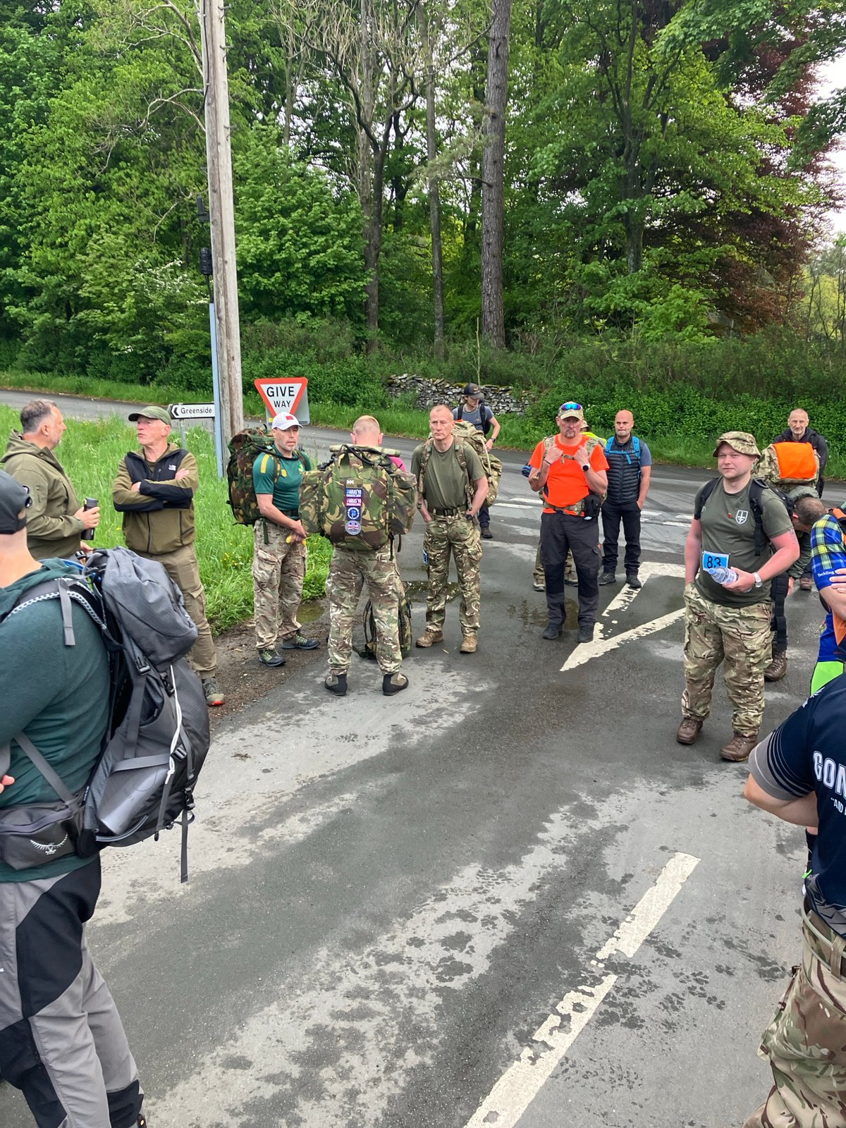 Group gathers on road in Newbiggin on Lune