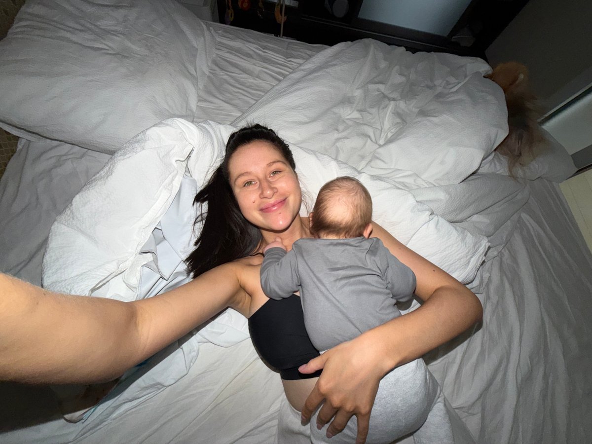 Mother and baby share quiet morning moments in Khimki
