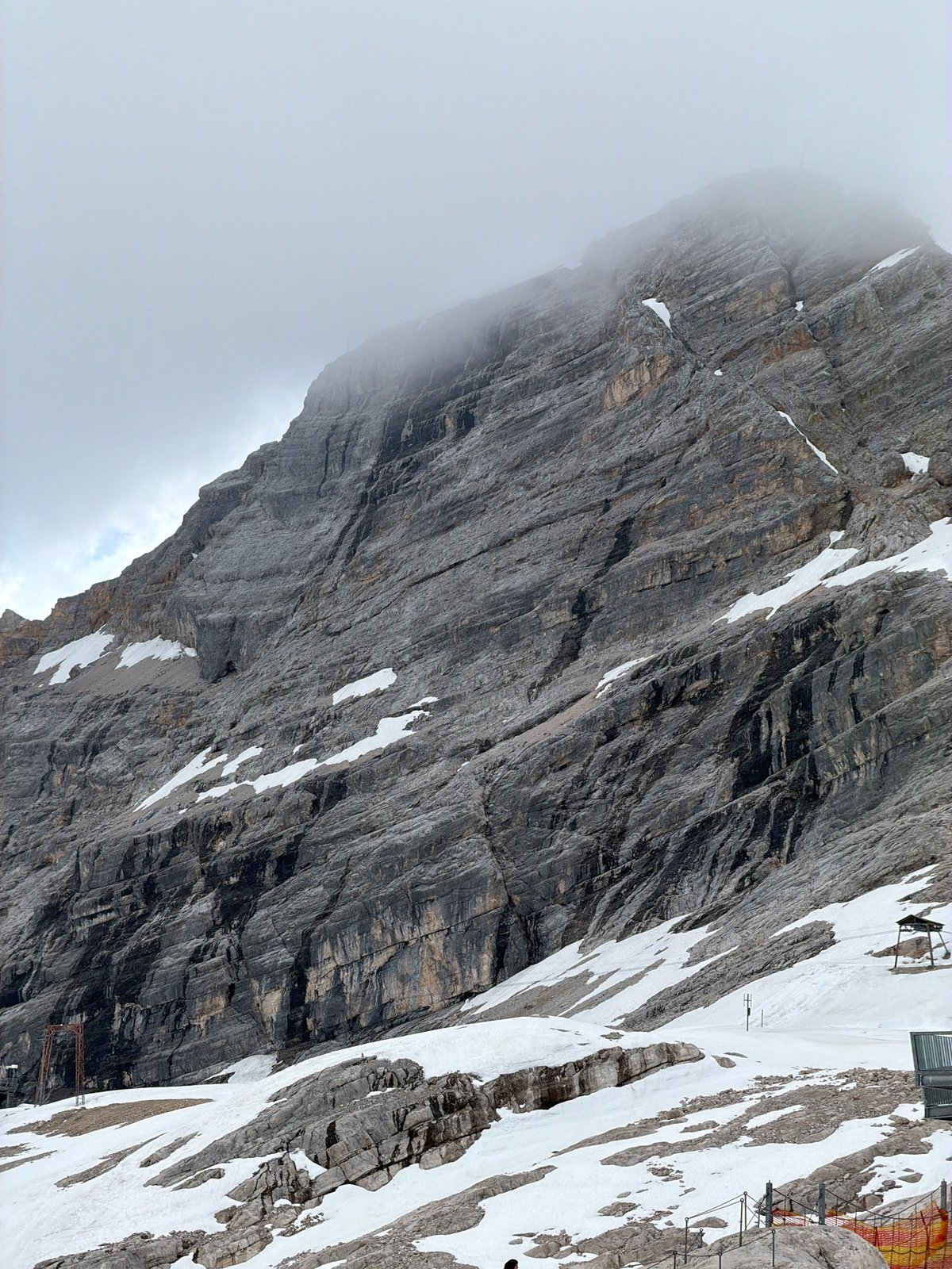 Visitors document Zugspitze alpine views during overcast afternoon