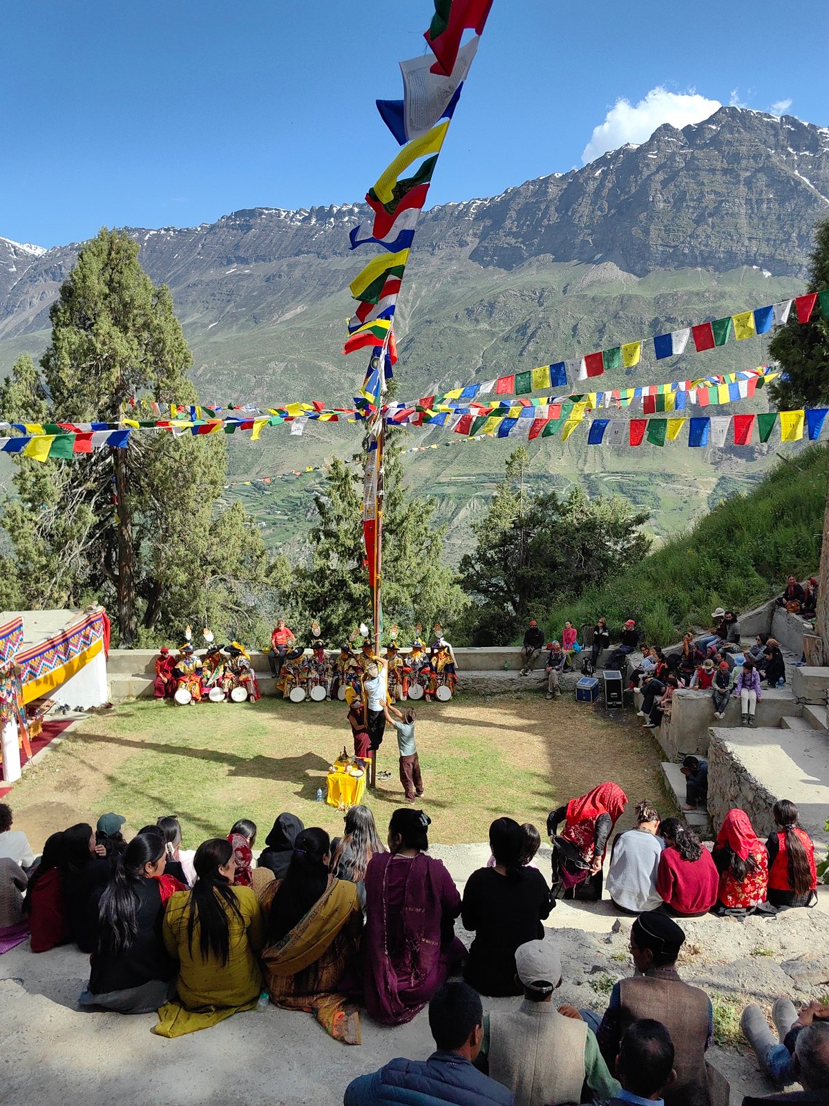 Traditional masked dance festival in Keylong's mountain setting