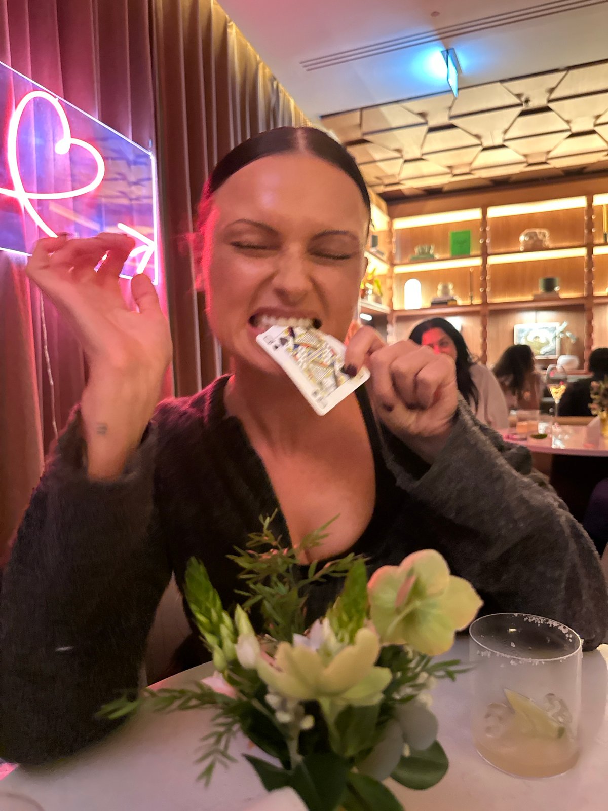 Couple enjoys playful evening out at London restaurant